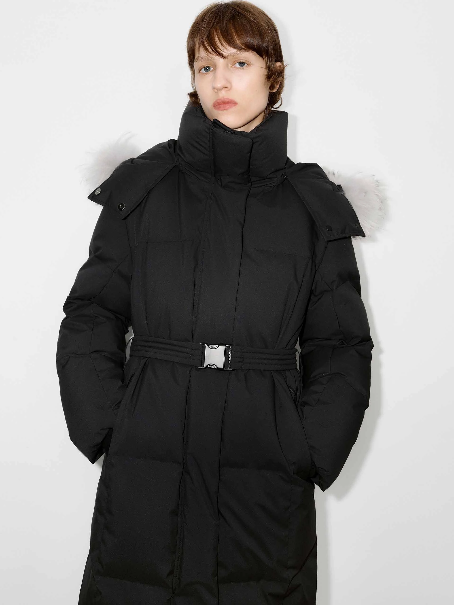 Belted Quilted Down Coat Weatherproof Technology