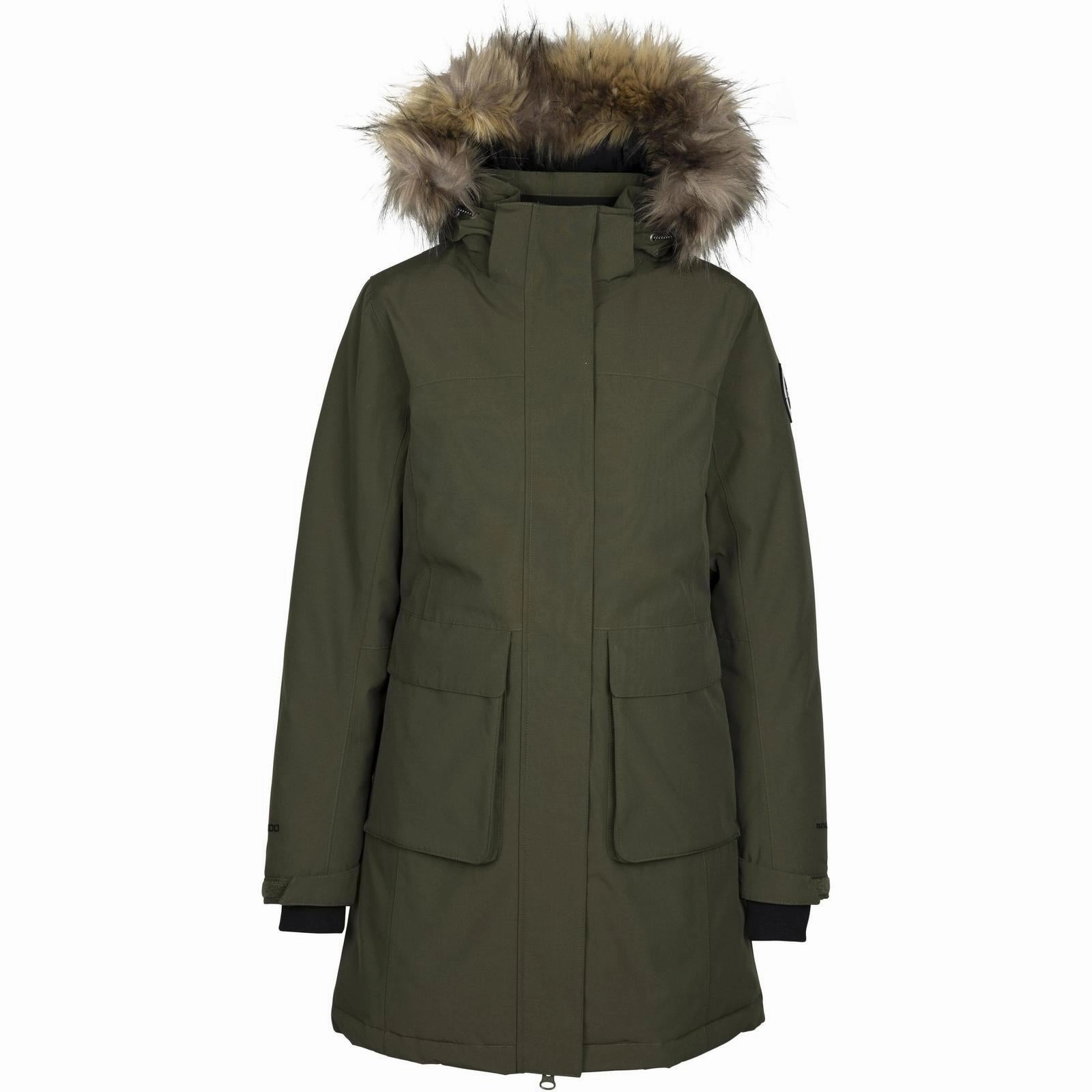 DLX Womens Ellington Waterproof Parka Jacket Reinforced Collar Structure Green Material