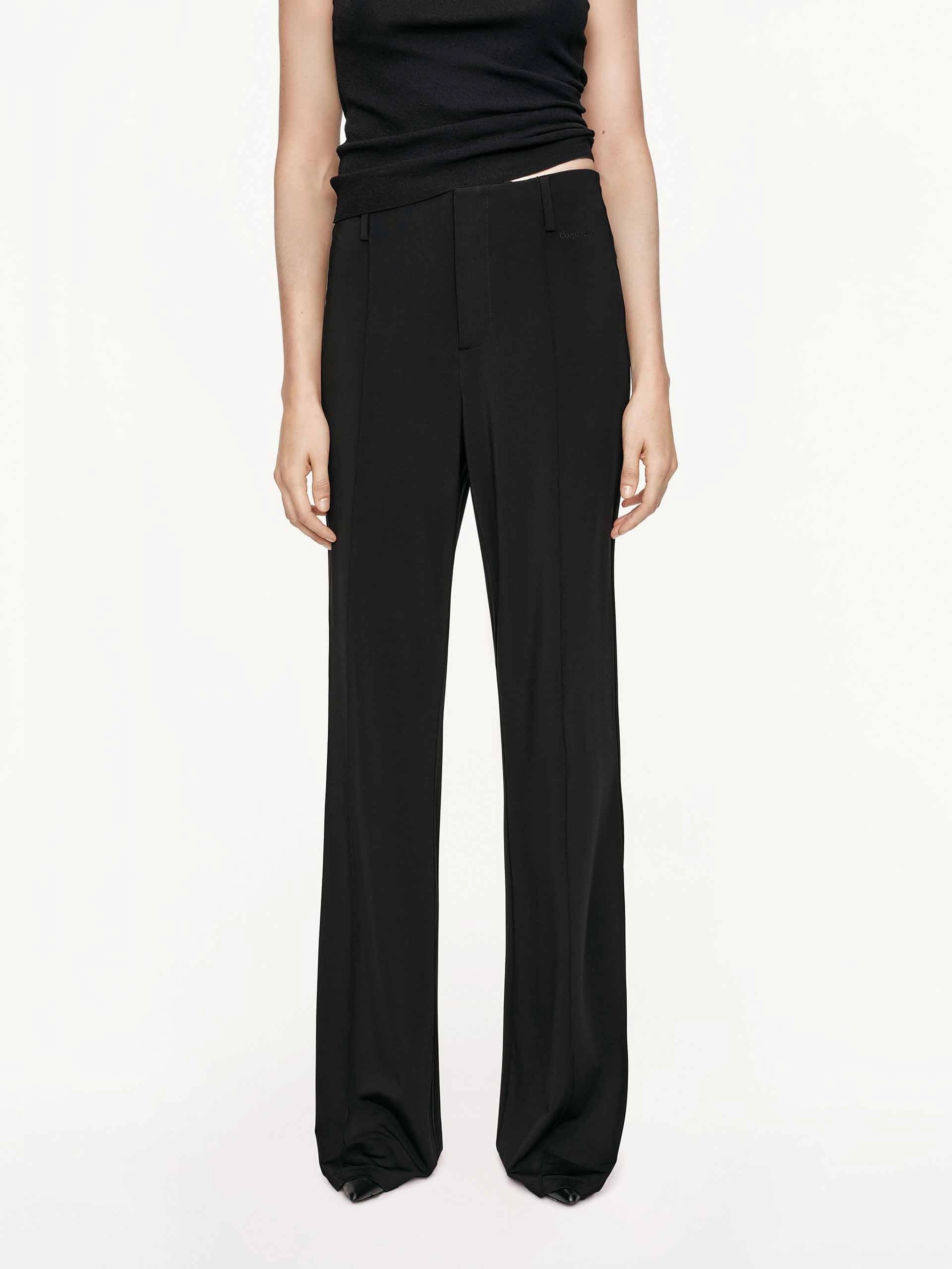 High Waist Drop Flared Pants Comfy Waistband