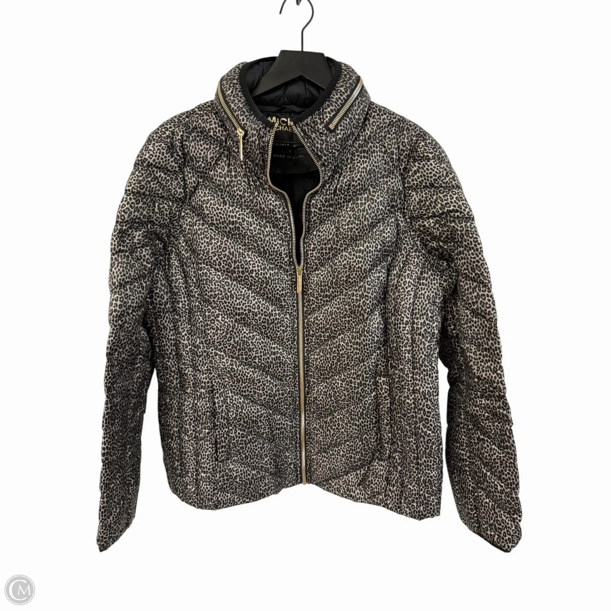 Coat Puffer & Quilted By Michael By Michael Kors In Black, Size: L Houndstooth Print Shock Absorbent Padding