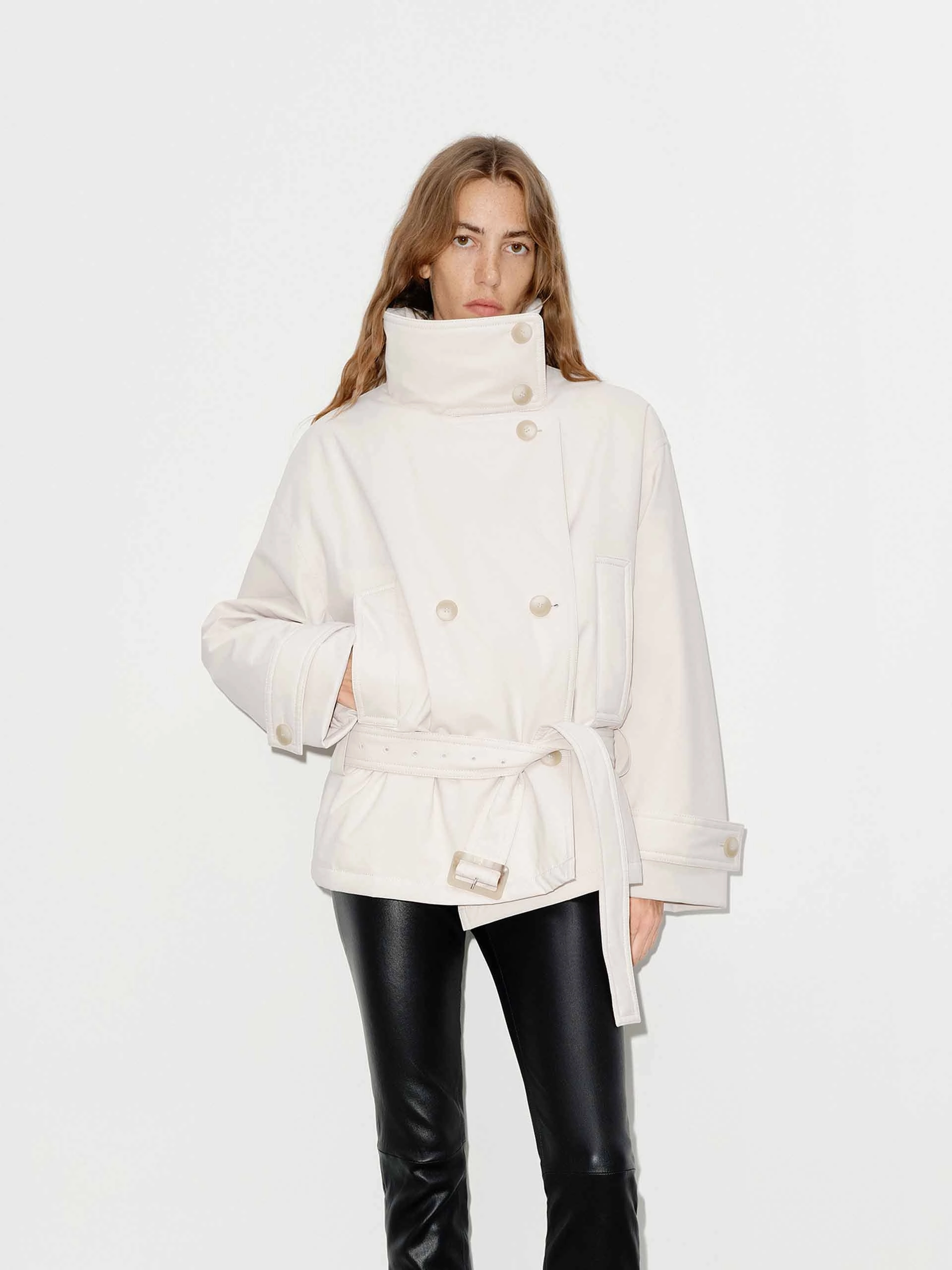 Regular Fit Cut Belted Midi Length Down Jacket