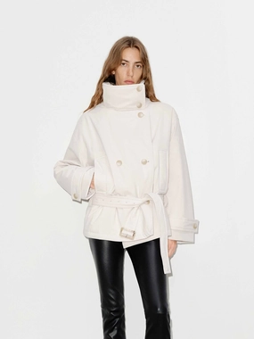 Regular Fit Cut Belted Midi Length Down Jacket