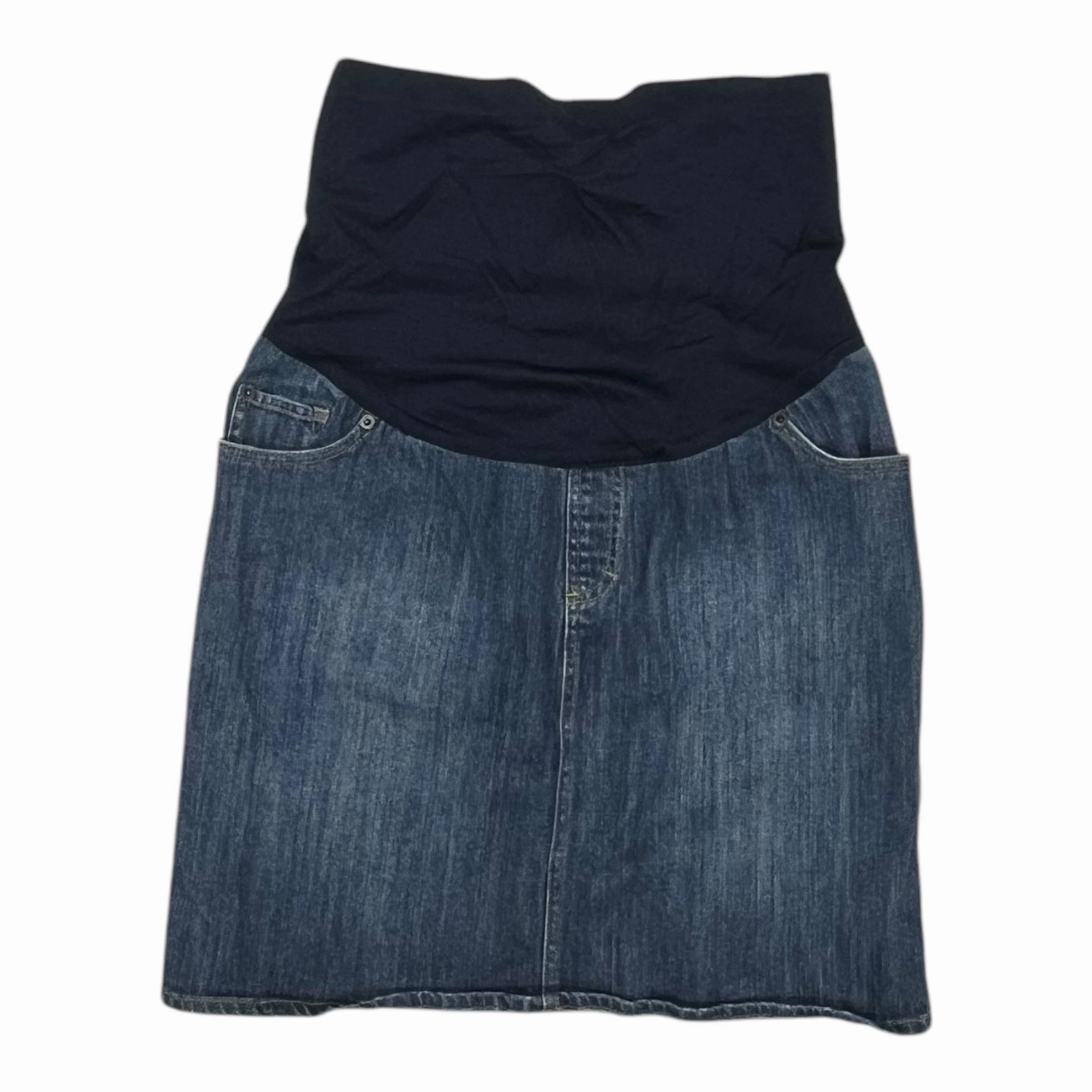 Flattering Design Wear On The Move MAT SKIRT by LIZ LANGE MATERNITY In BLUE DENIM, Size: M