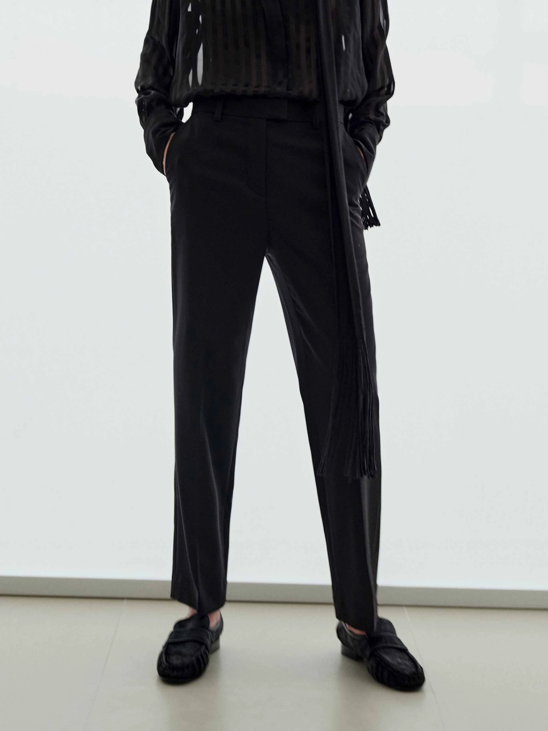 Wool Blend Straight Trousers Casual Layer