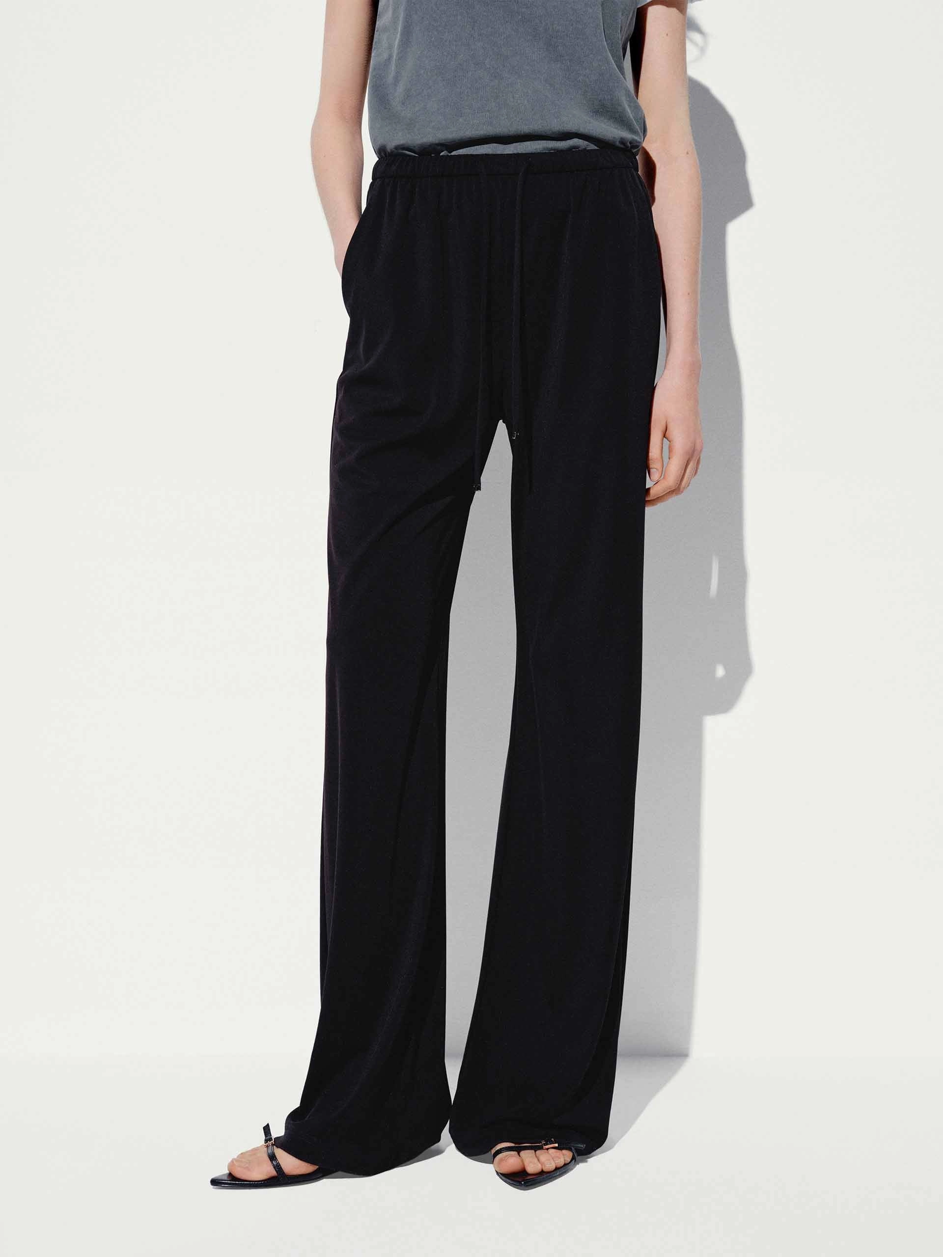 AbrasionGuardTape Drawstring Waist Flared Trousers