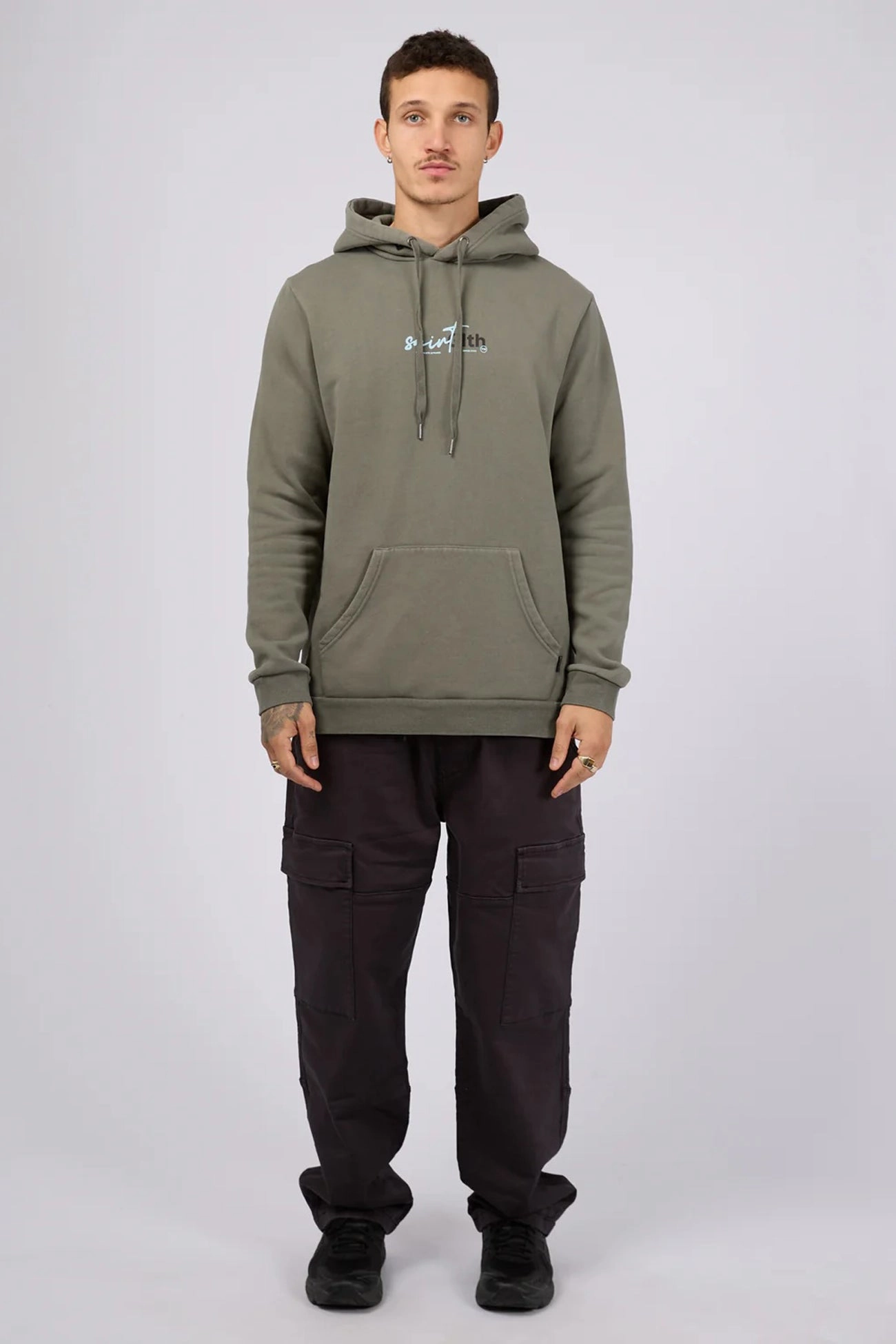 Soft Texture Classic Fit Sign Off Hoodie Agave Green