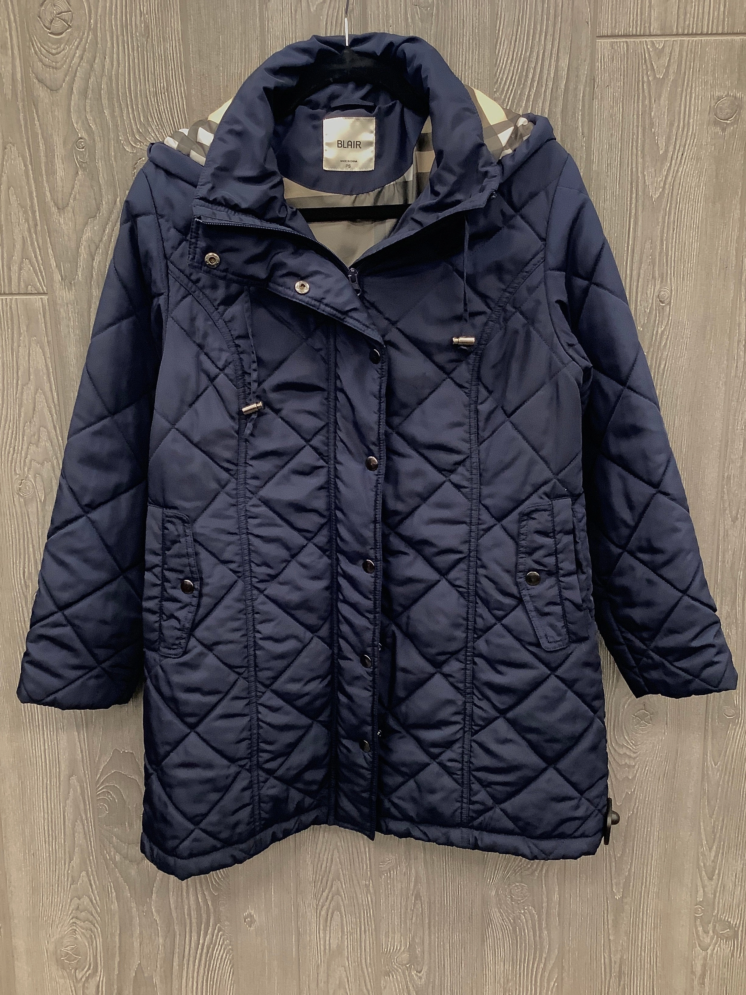 Mid Length Design Coat Puffer & Quilted By Blair In Blue, Size: S