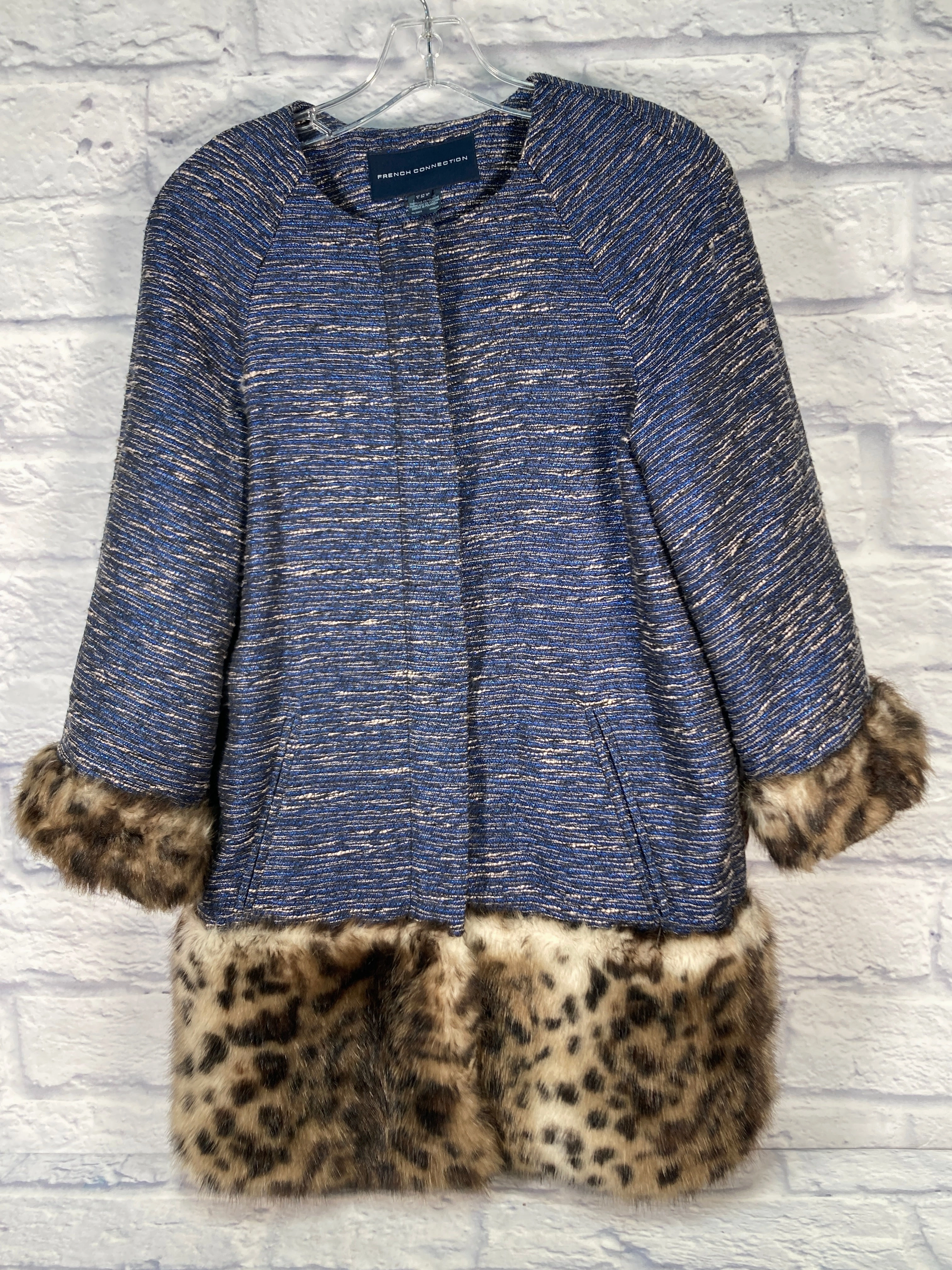 Coat Wool By French Connection In Blue & Gold, Size: Xs Mild Day Outfit