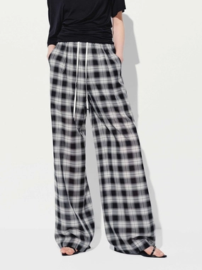 Checked Drawstring Trousers Low Bulk Material