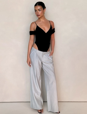 Gentle Texture Smart Edge AMBERLY SUIT PANT - GREY : PINSTRIPE : GREY PINSTRIPE