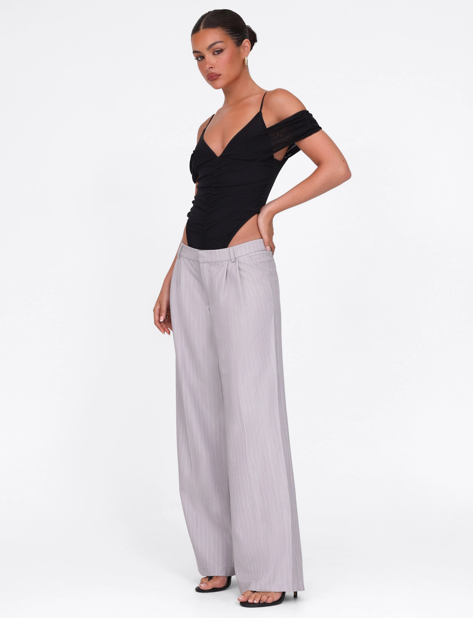 Bold Touches Elegant Piece AMBERLY SUIT PANT - GREY : PINSTRIPE : GREY PINSTRIPE