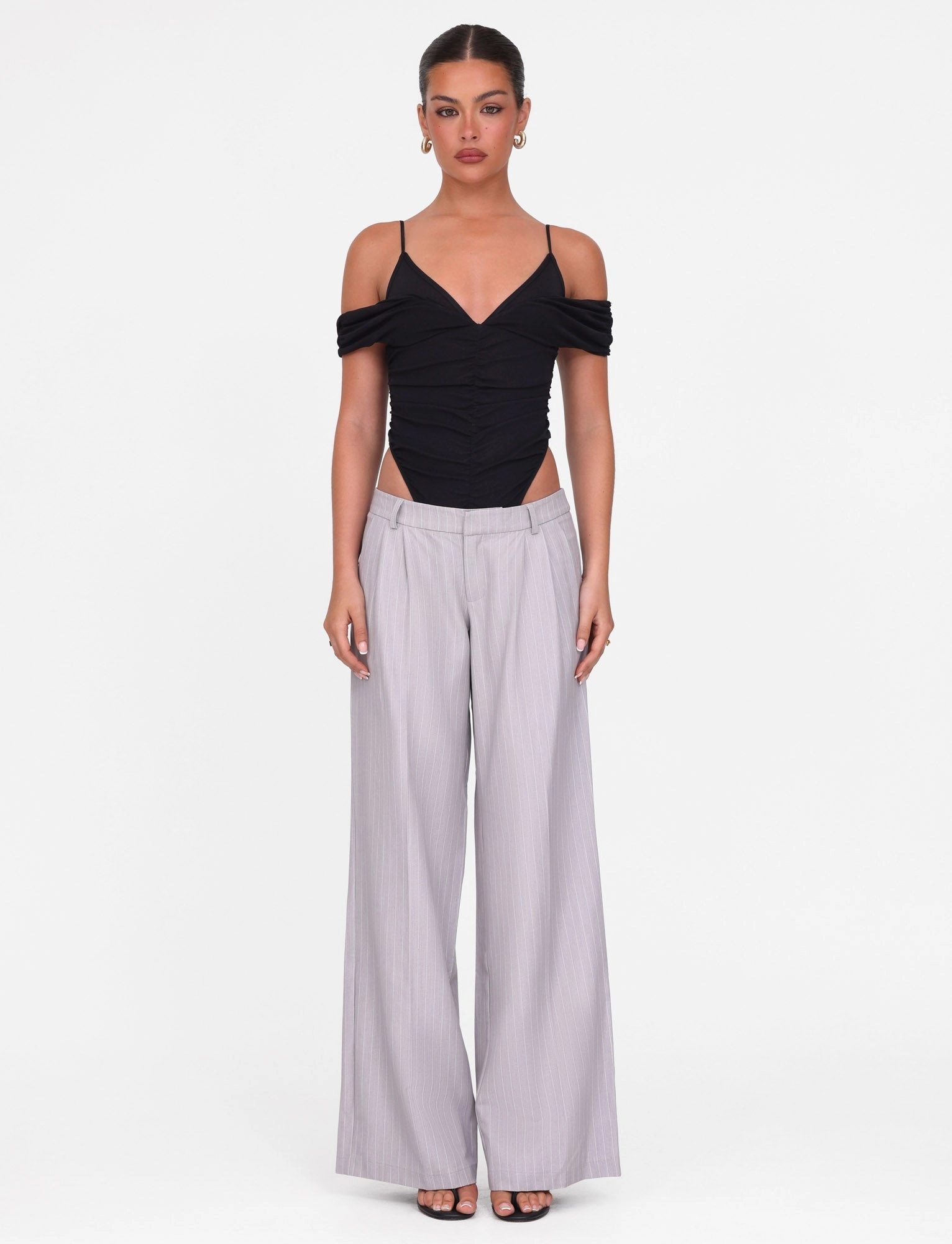 AMBERLY SUIT PANT - GREY : PINSTRIPE : GREY PINSTRIPE Perfect Day-to-Night Essential Layer