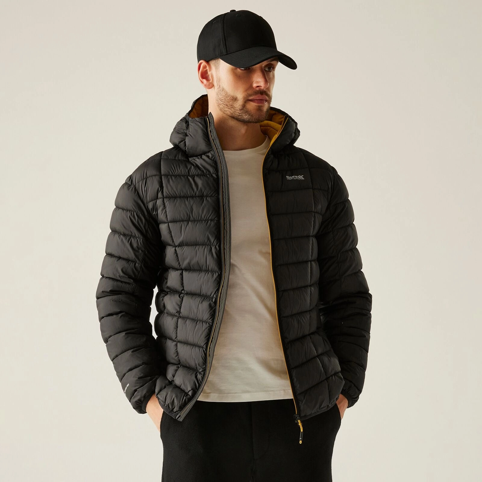 Regatta Mens Asper Water Repellent Hooded Padded Jacket High Visibility Trim Modular Layering