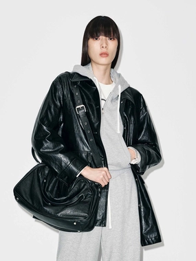 Daily Wear Button Leather Down Jacket