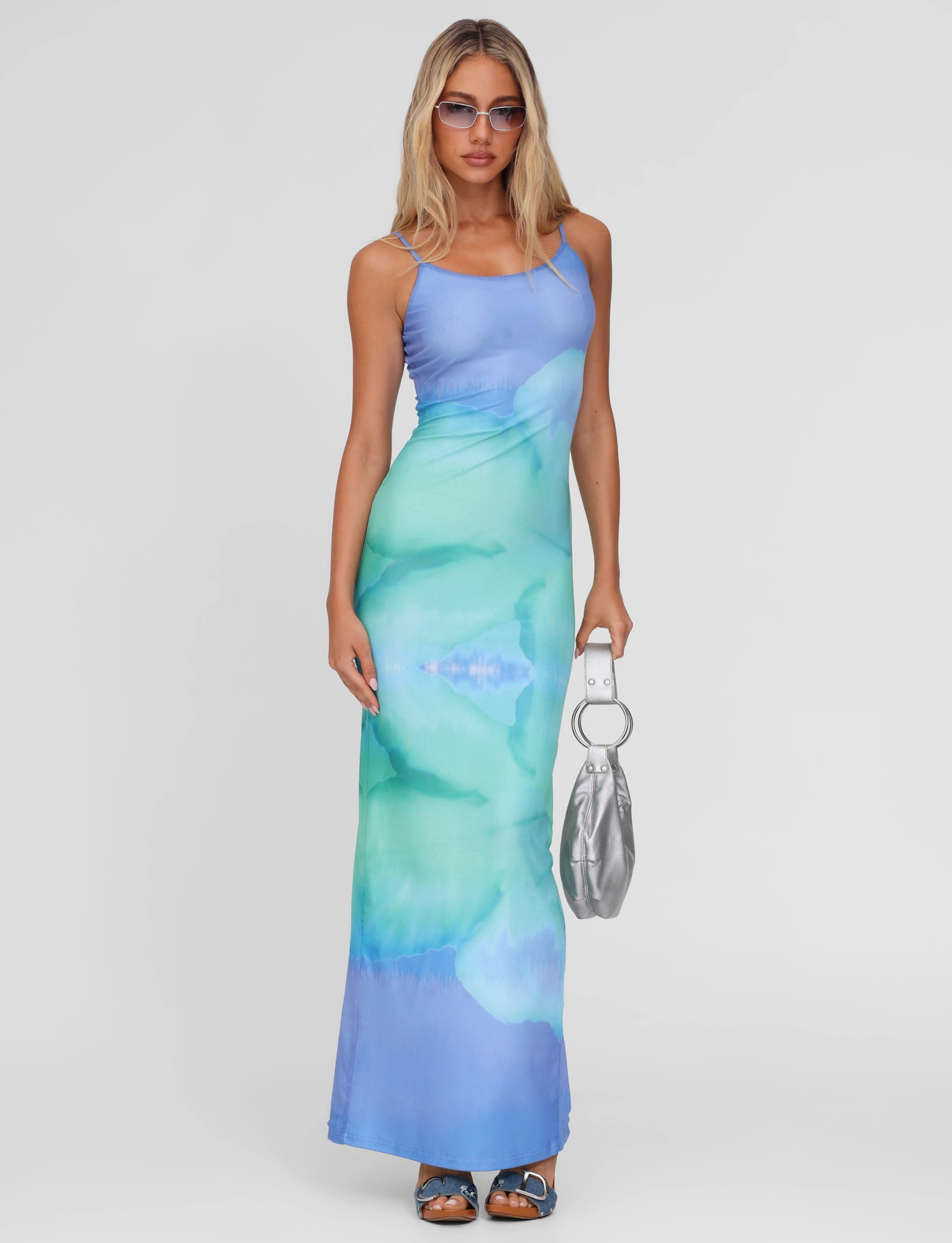 Bright Appeal Sleek Form ARDON MAXI DRESS - BLUE : MACRO FLORAL : BLUE HIBISCUS