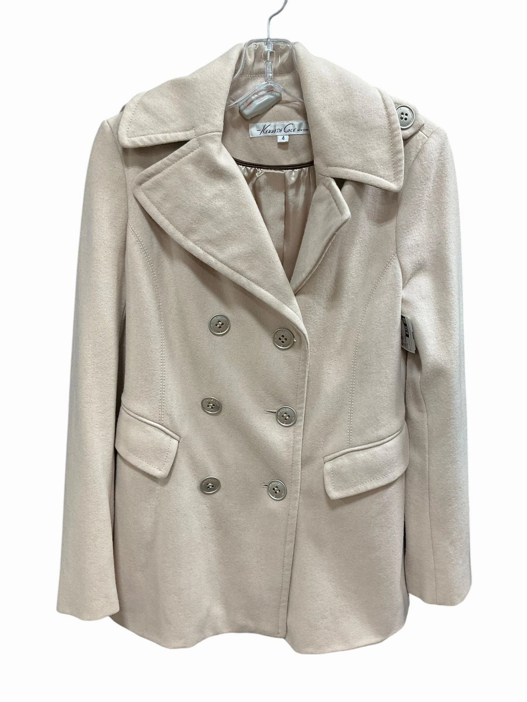 No Roll Collar Technology Coat Wool By Kenneth Cole In Tan, Size: 4