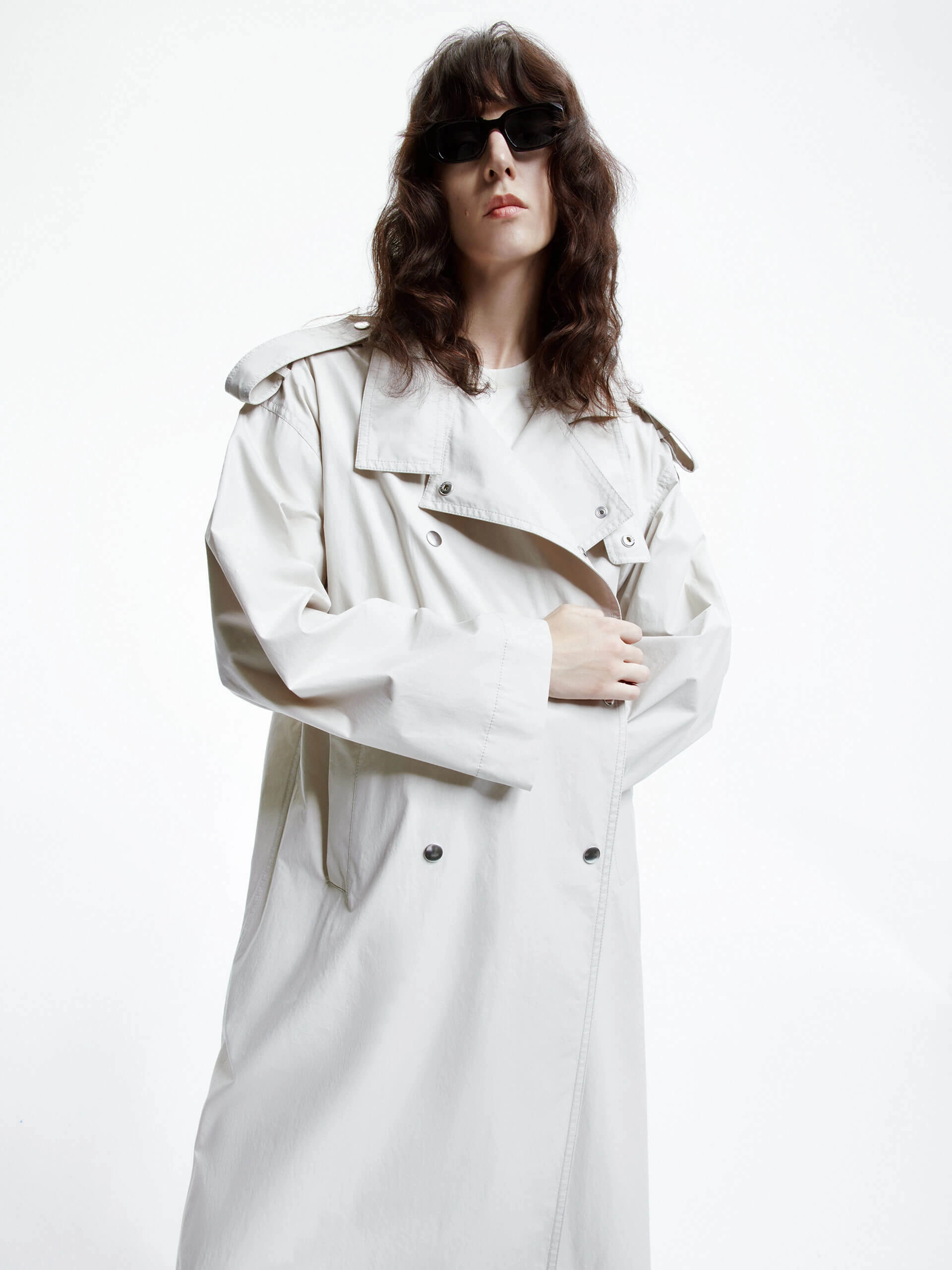 Flex Fit Fabric Back Slit Trench Coat