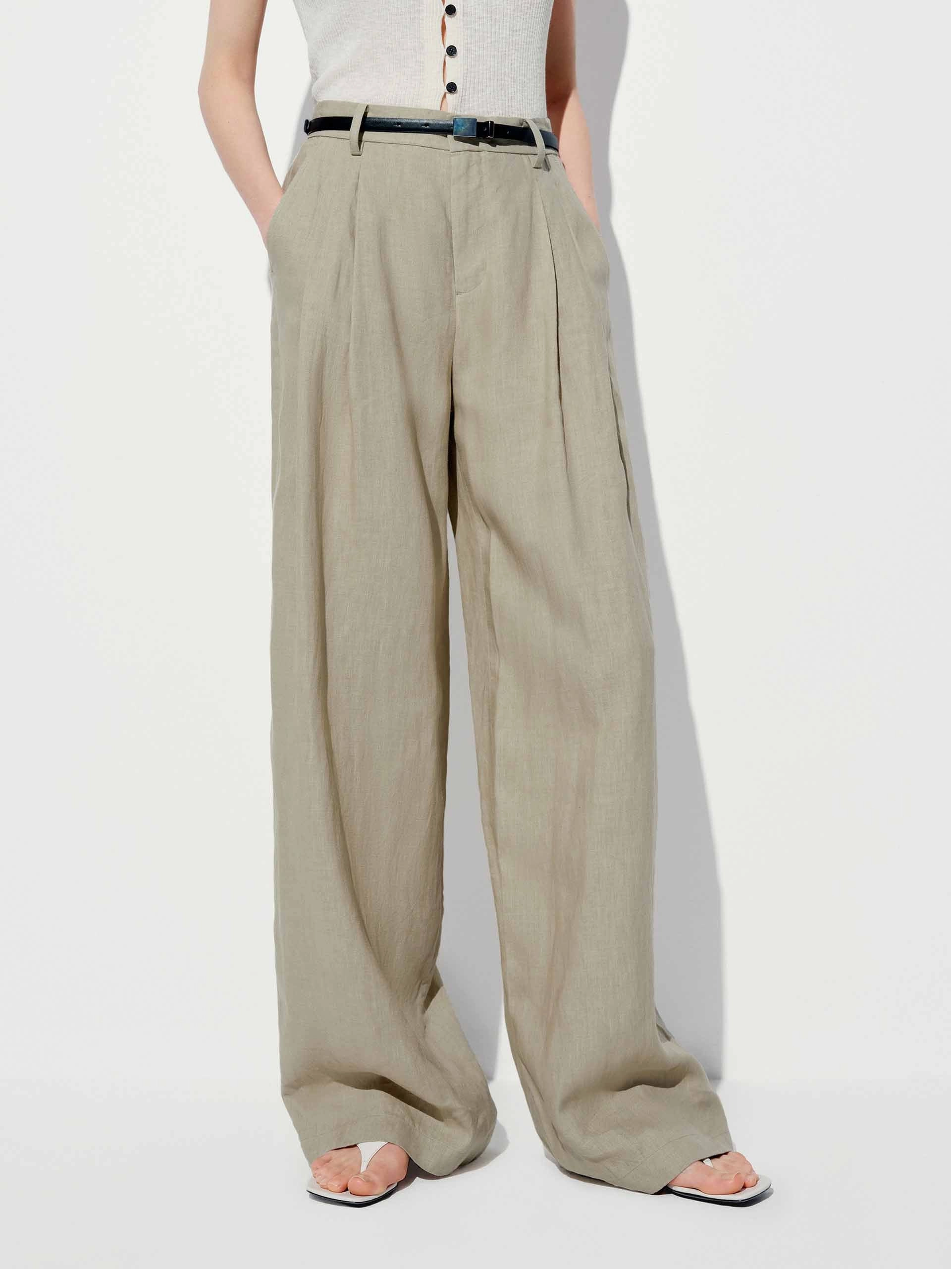 Body Shape Belted Linen Straight Pants