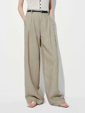 Belted Linen Straight Pants Chill Wear Stretch Material
