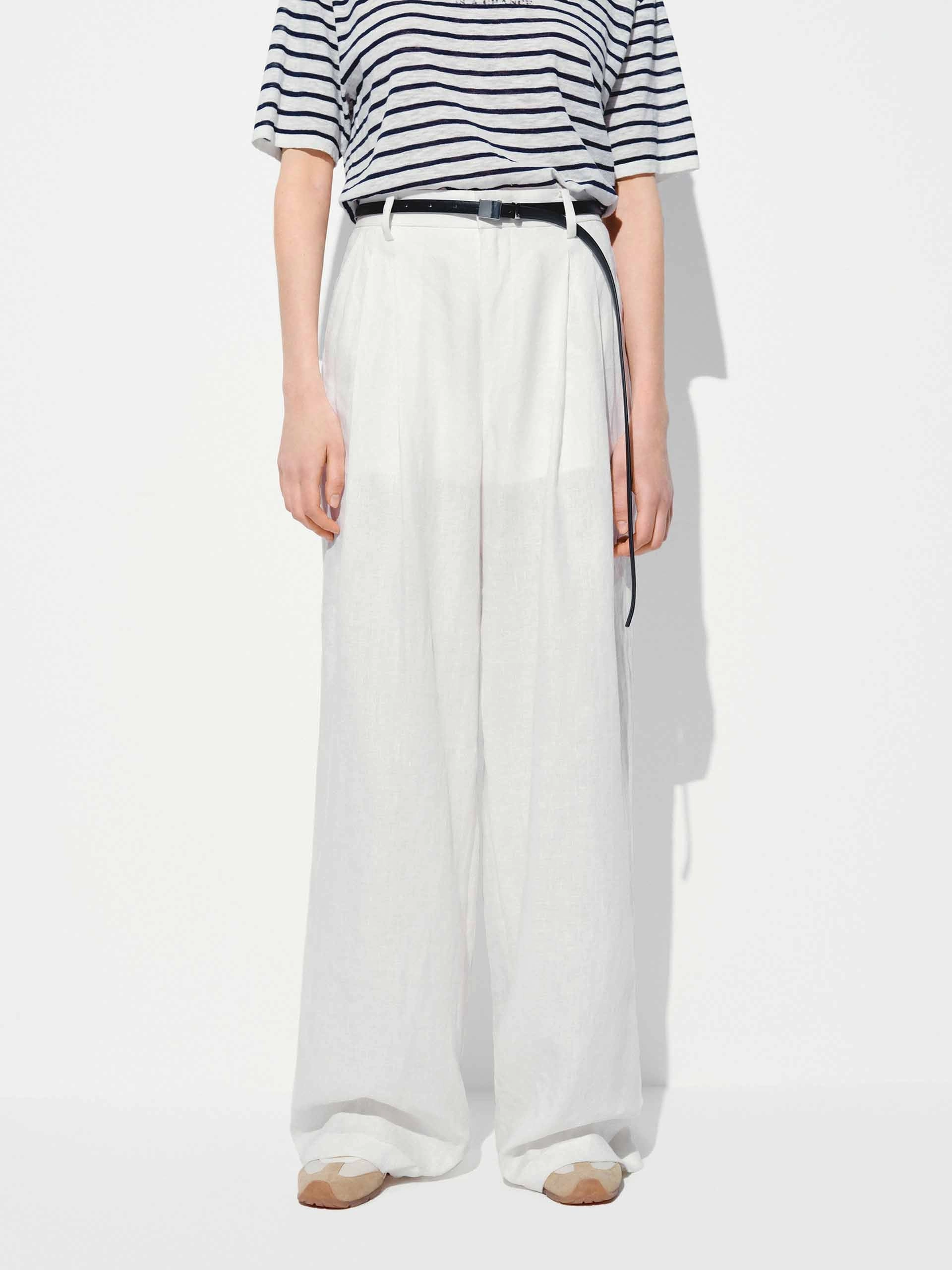 Belted Linen Straight Pants SeamlessPocketDesign