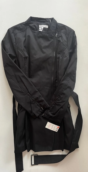Black Coat Raincoat Kenneth Cole, Size L Double Layered Collar