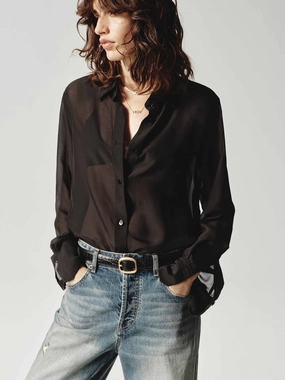 Trendy Outfit Beach Ready Black Silk Sheer Shirt