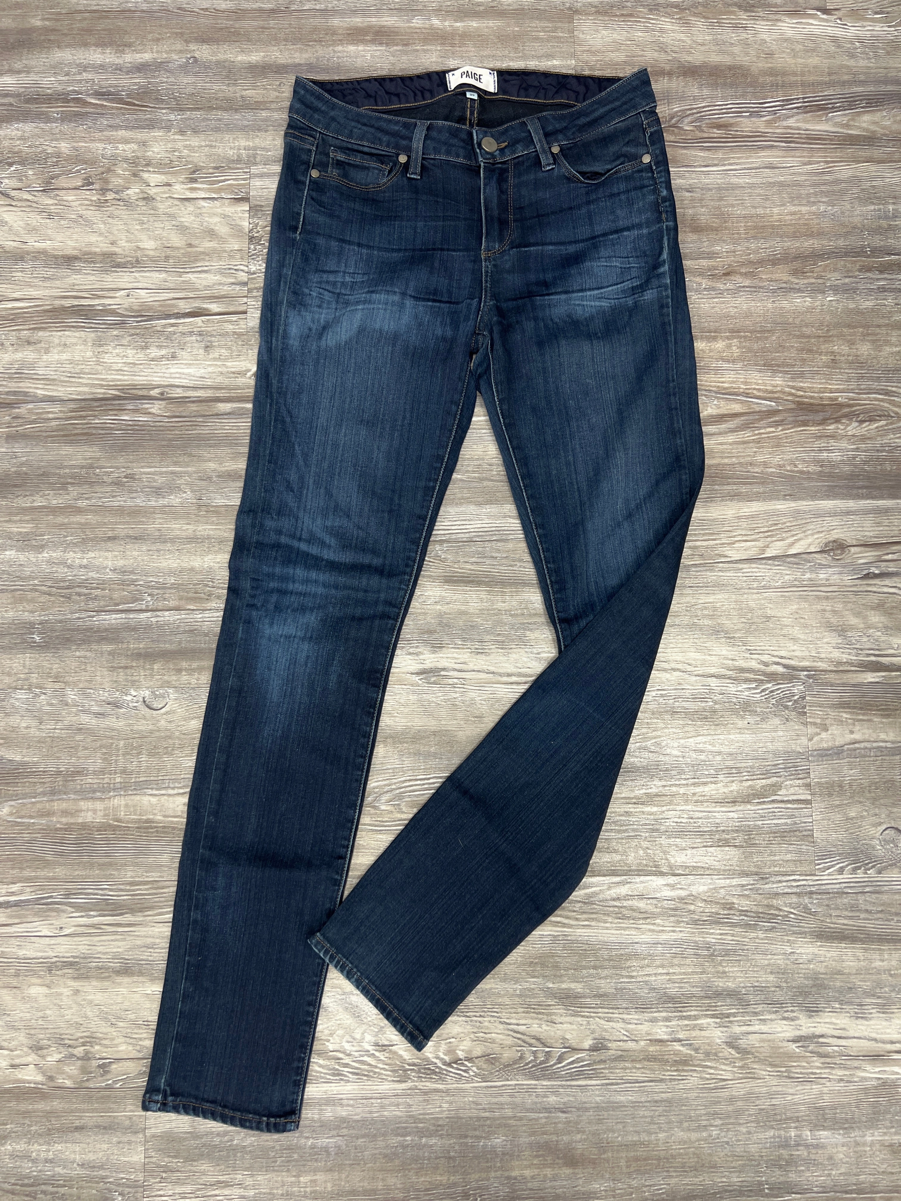 Blue Denim Jeans Designer Paige, Size 8 Beach Day Brunch Outfit Elegant Party Look Earthy