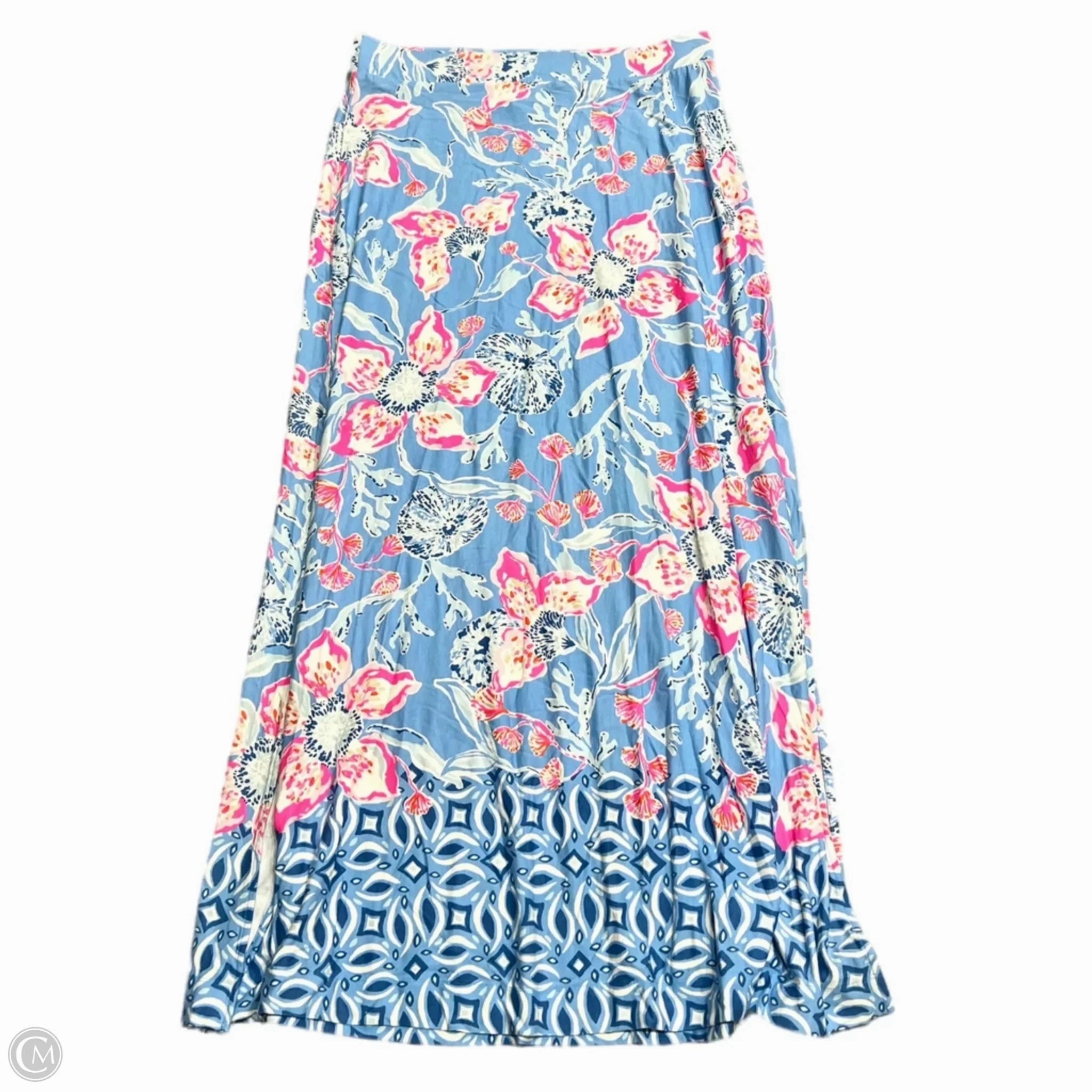 Gathered waist Skirt Designer By Lilly Pulitzer In Blue & Pink, Size: L