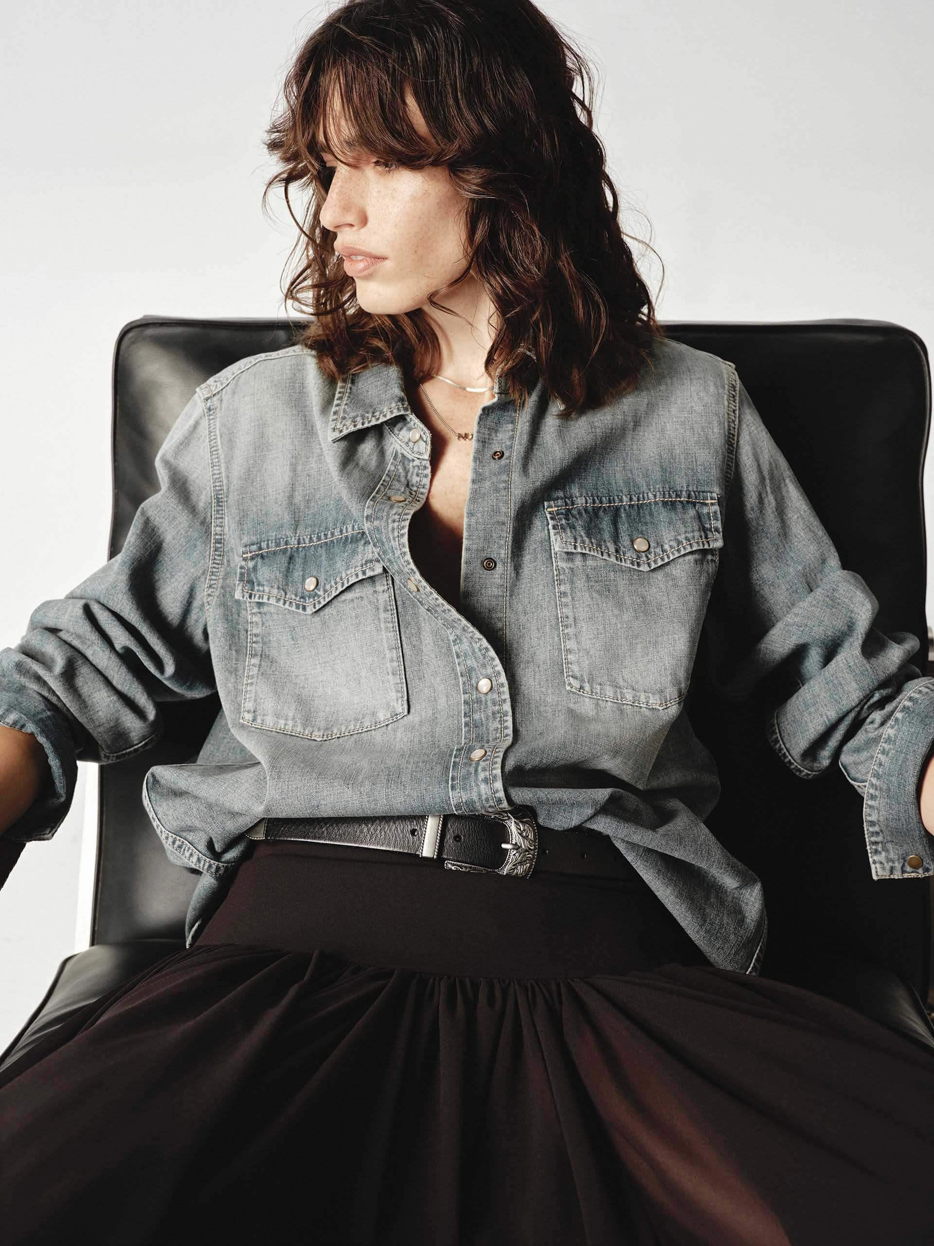 Cotton Vintage Denim Shirt Indoor Comfort Flexible Material