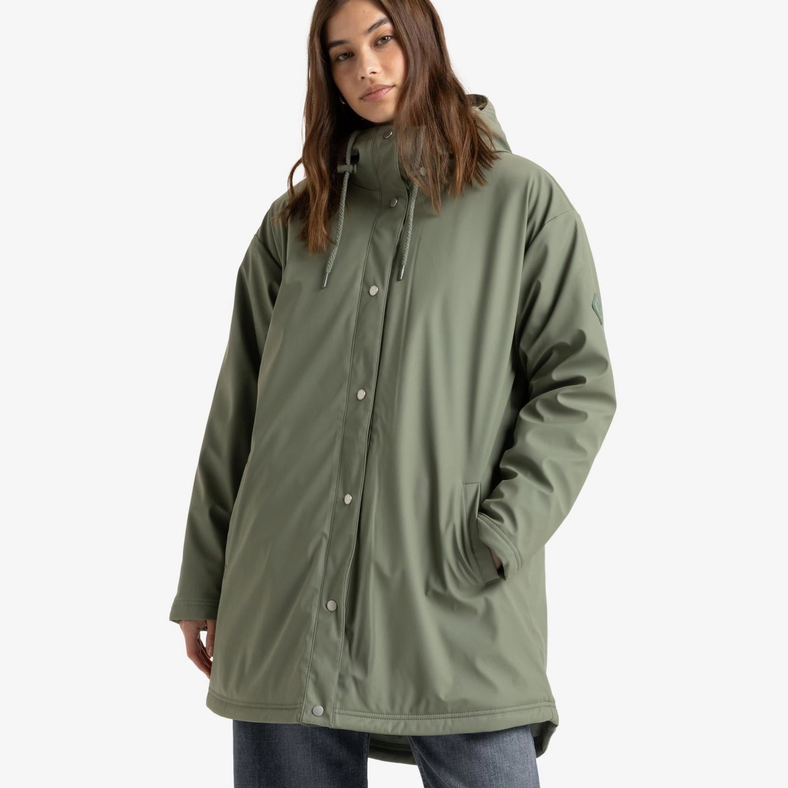Roxy Womens Rain Road Waterproof Rain Jacket Rubberized Trims