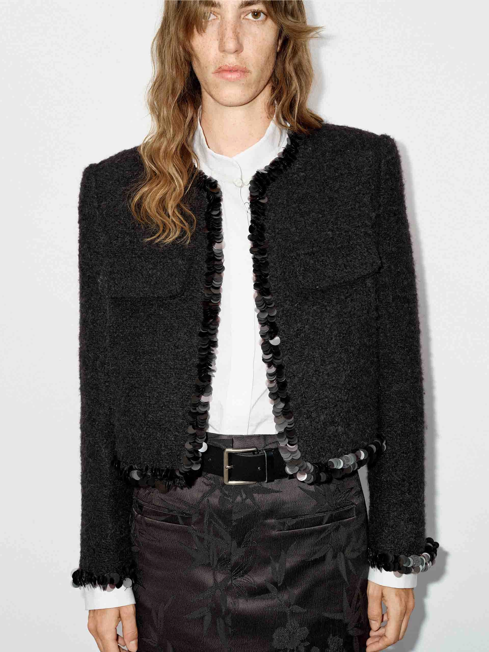 ModularLayering AntiStaticCoating Wool Blend Tweed Jacket