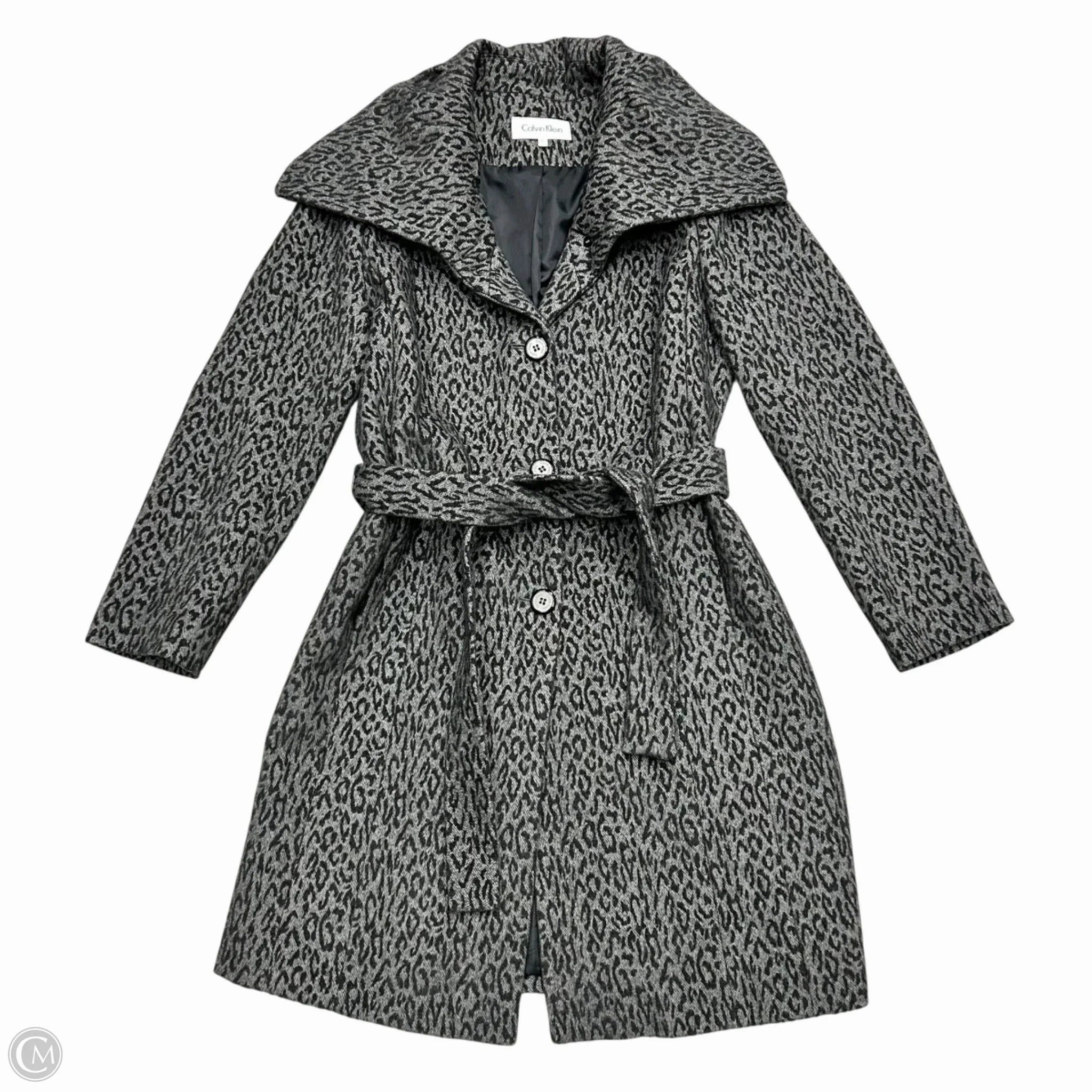Reinforced Elbow Padding Thermoregulating Lining Coat Peacoat By Calvin Klein In Leopard Print, Size: L