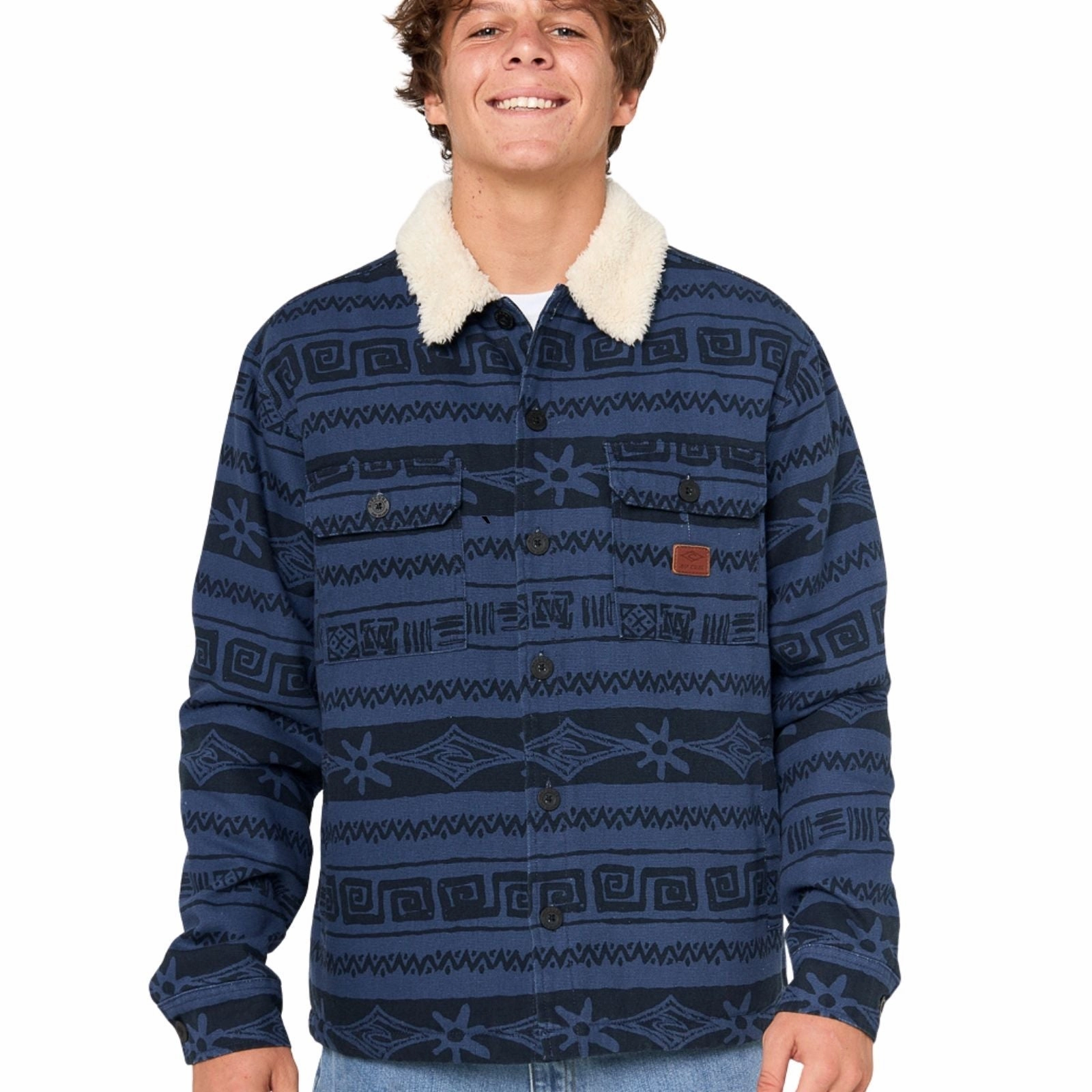 Hidden Storage Compartment Rip Curl Mens Bells Sherpa Button Up Bomber Jacket