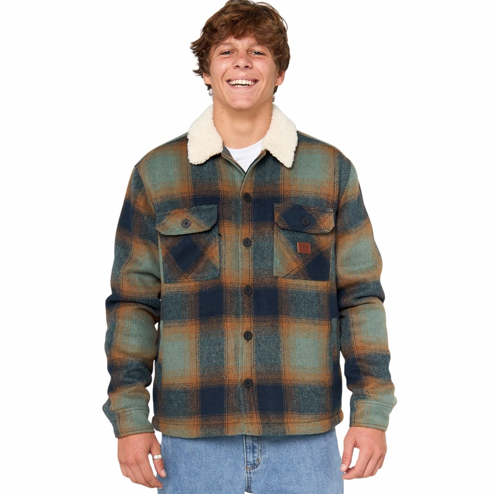 Four Way Stretch Rip Curl Mens Bells Sherpa Button Up Bomber Jacket