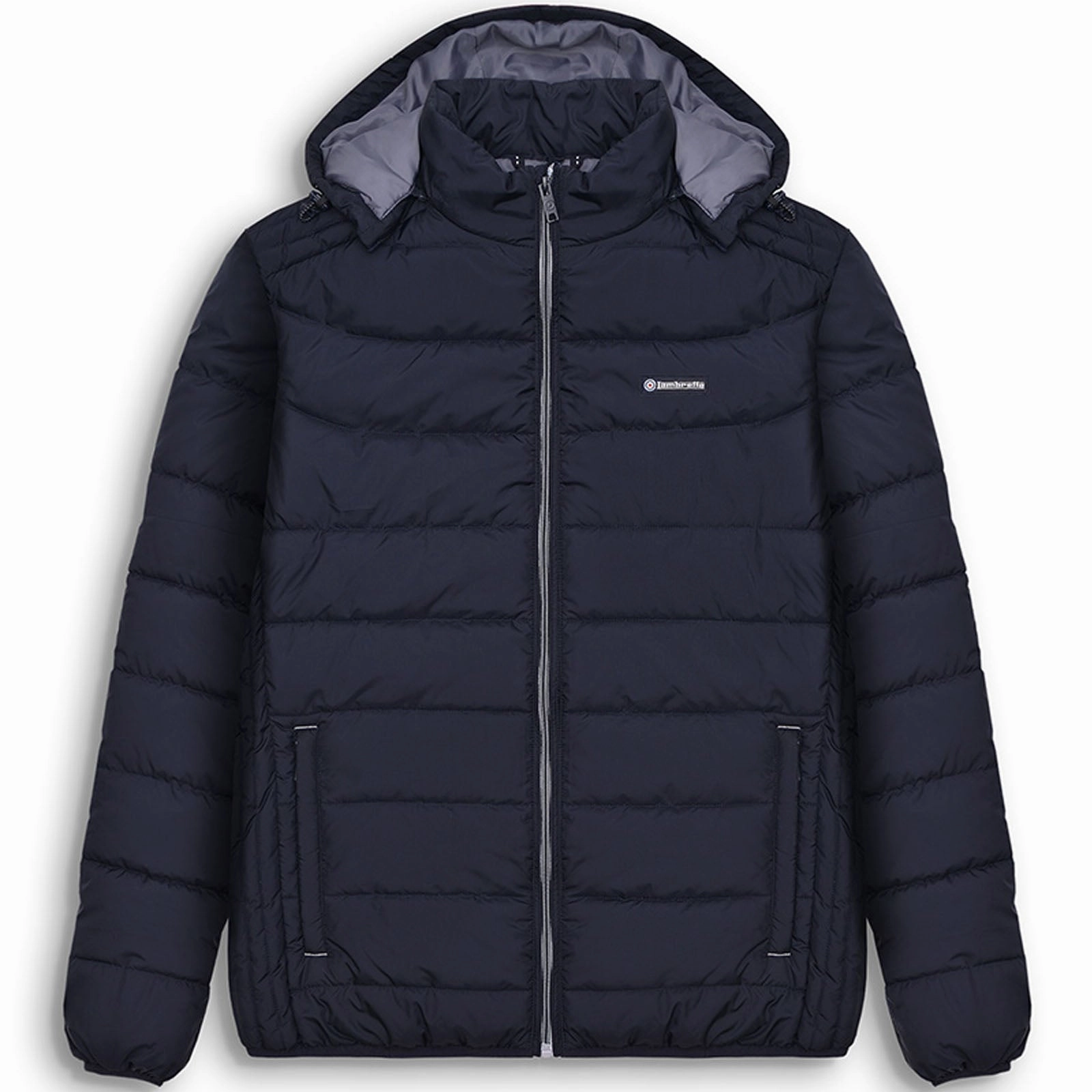 Lambretta Mens Padded Hooded Padded Puffer Jacket - Navy Contemporary Fit RipResistant Reinforcement