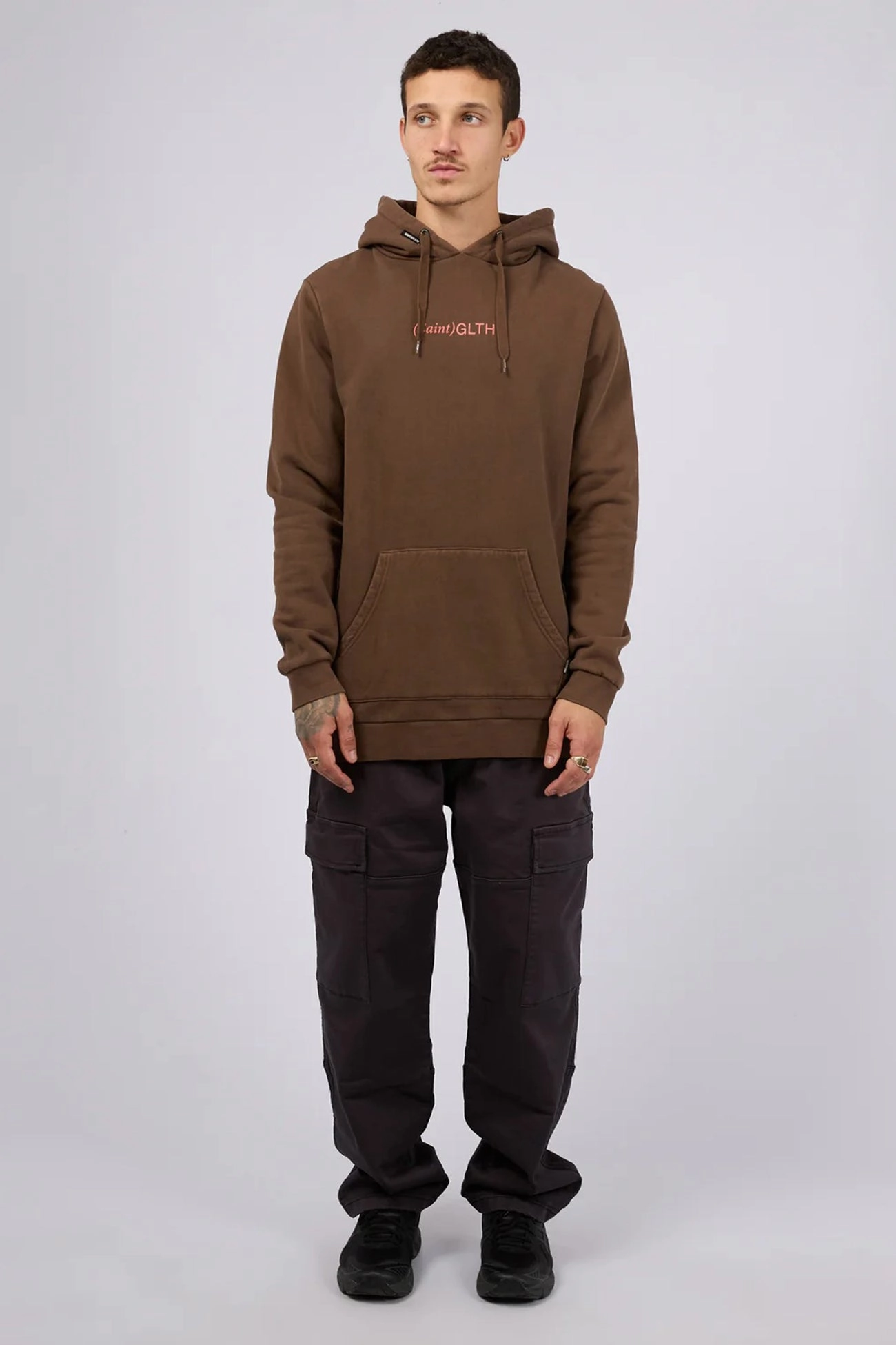 Bracket Hoodie Brown Light Weight Casual Comfy Layer