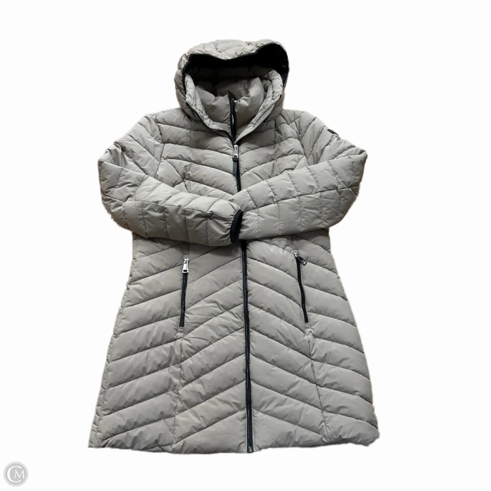 Soft Shell Material Coat Puffer & Quilted By Dkny In Tan, Size: L