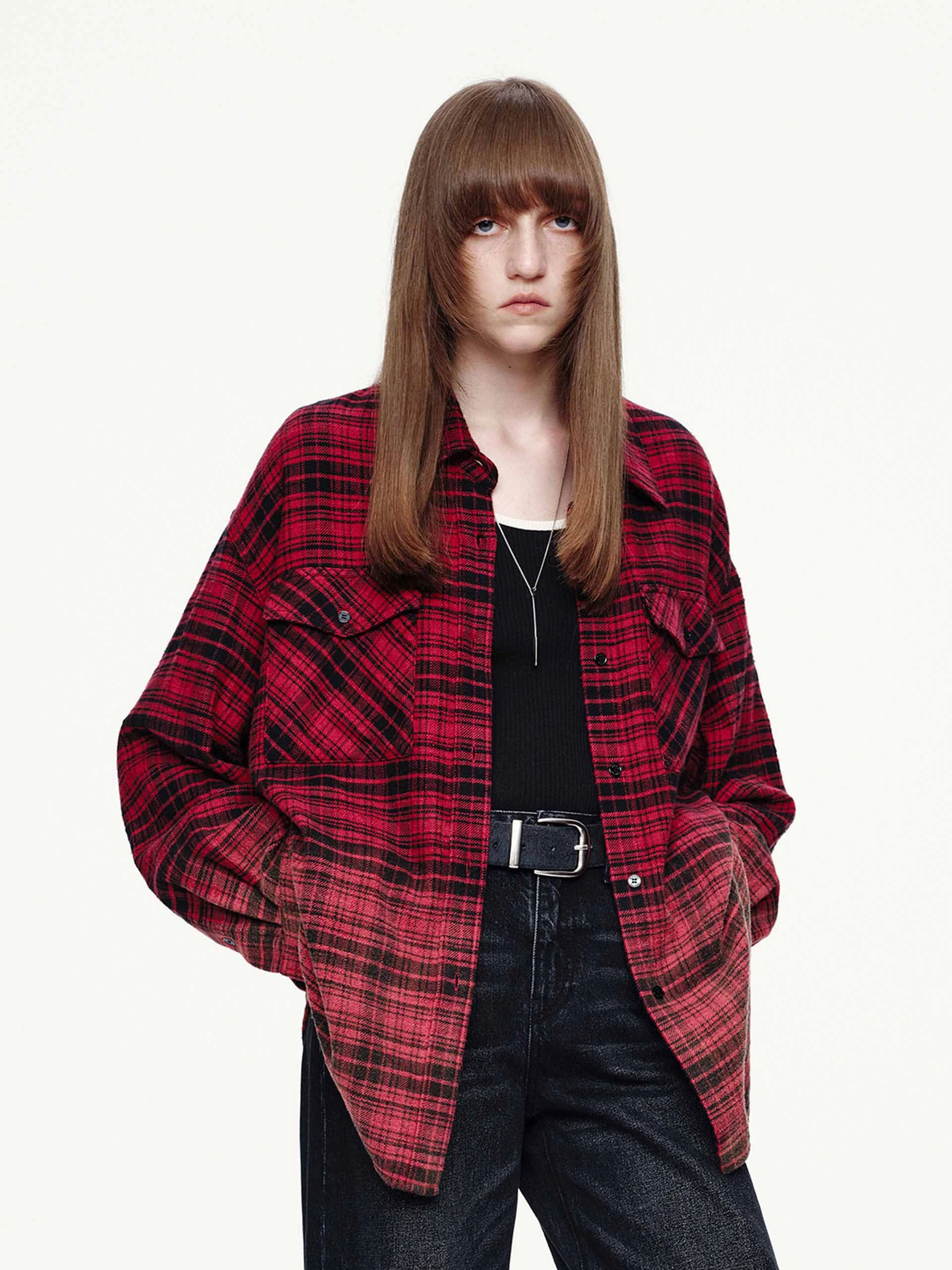 Yoke Design Soft Collar Design Button Closure Plaid Shirt