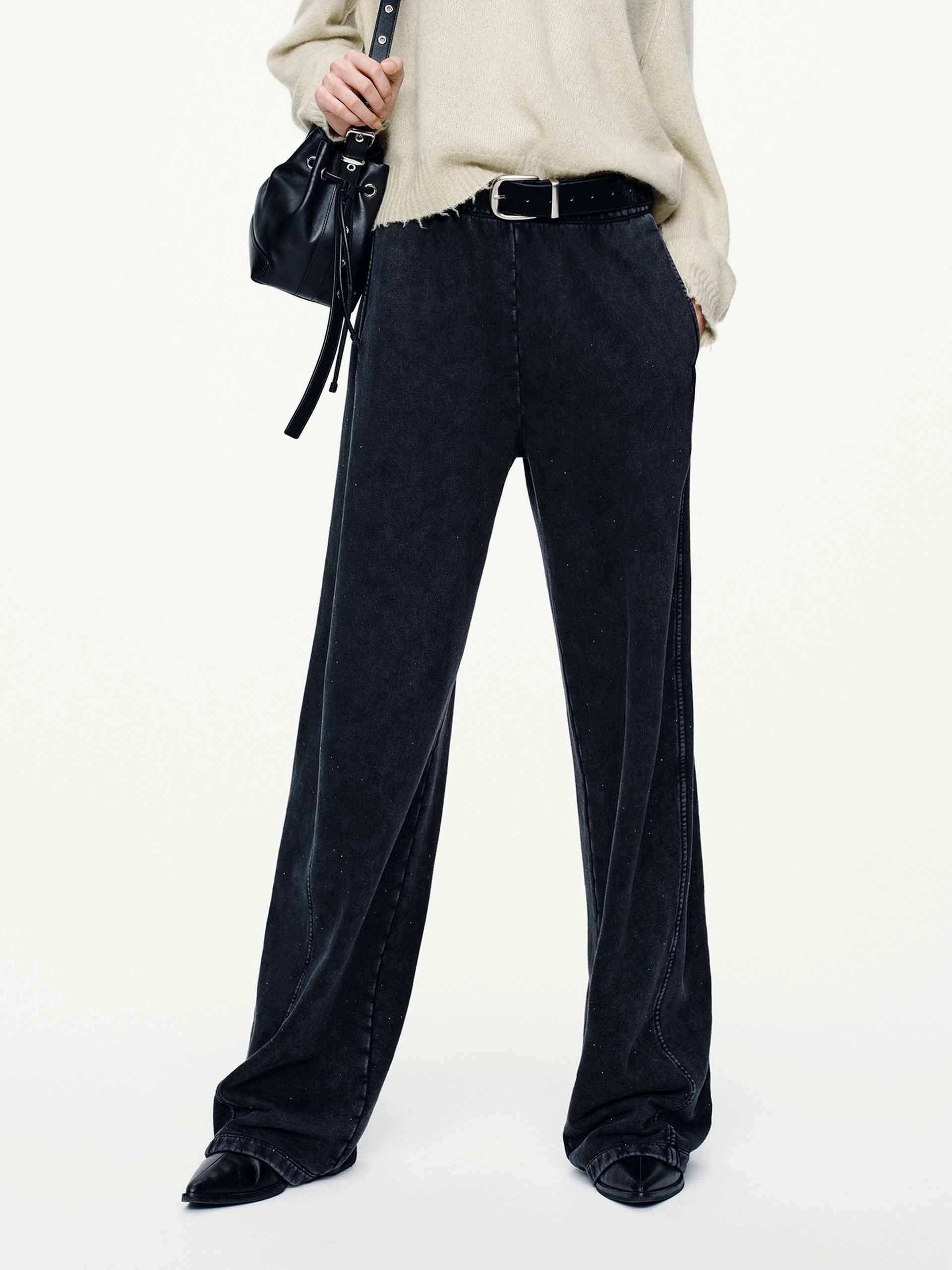 Rhinestone Barrel Leg Trousers Smart Utility Street Active