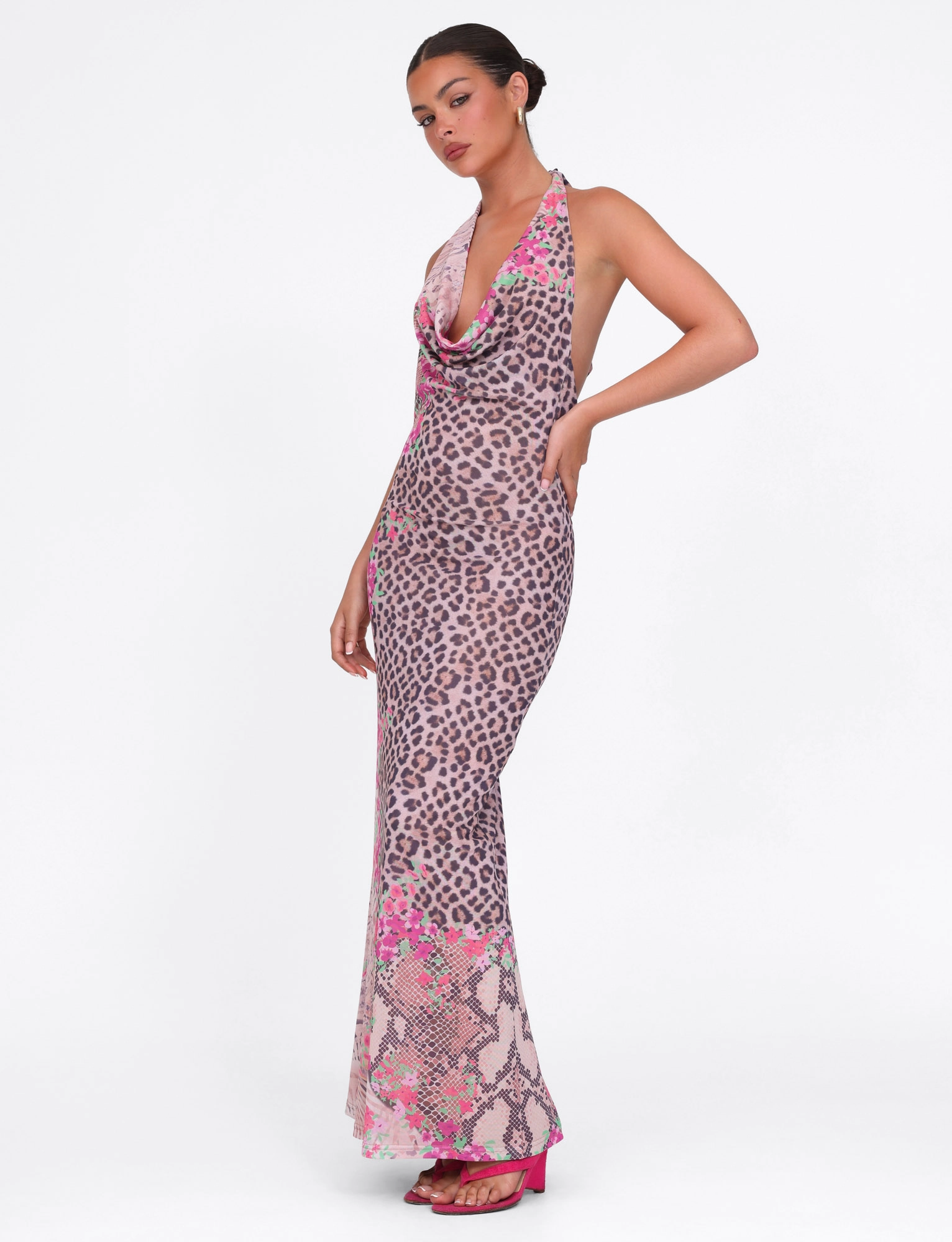 CATALINA MAXI DRESS - NEUTRAL : ANIMAL : ANIMAL FLORAL BORDER Inner Glow