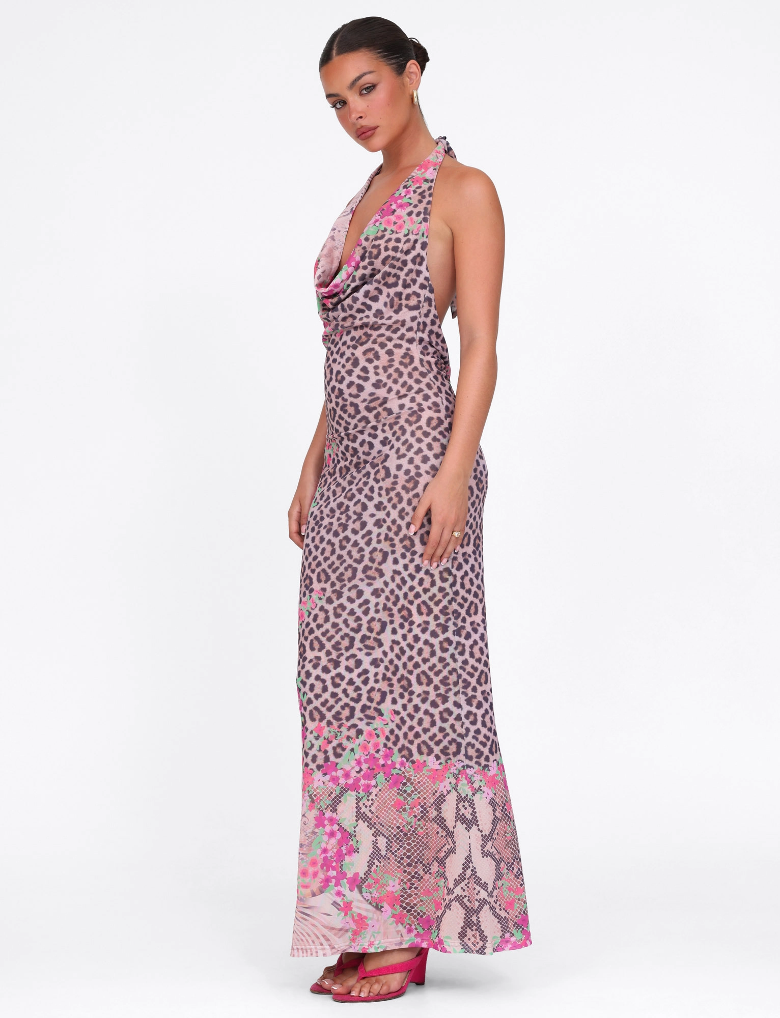 Refined touch CATALINA MAXI DRESS - NEUTRAL : ANIMAL : ANIMAL FLORAL BORDER