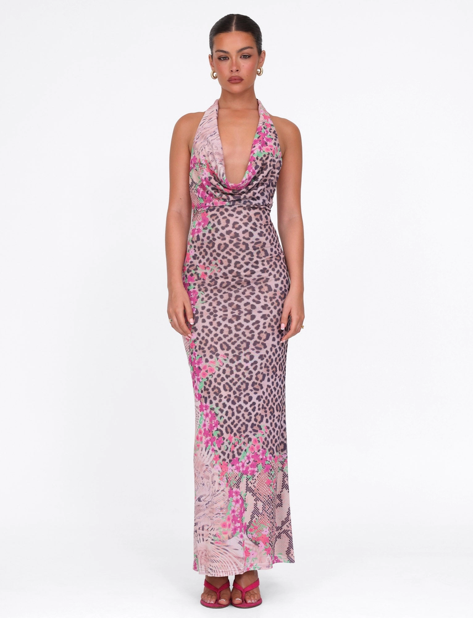 Brunch Tone CATALINA MAXI DRESS - NEUTRAL : ANIMAL : ANIMAL FLORAL BORDER