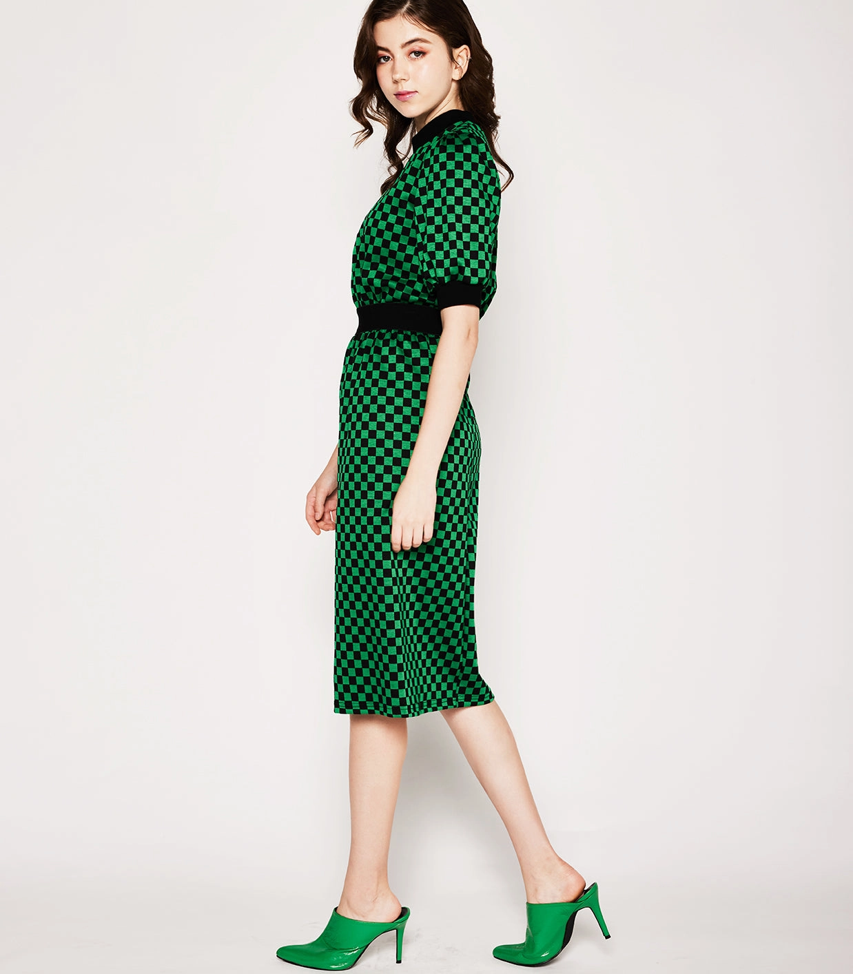 Matching Belt Mall Brand Look Checked Pencil Skirt Tea length