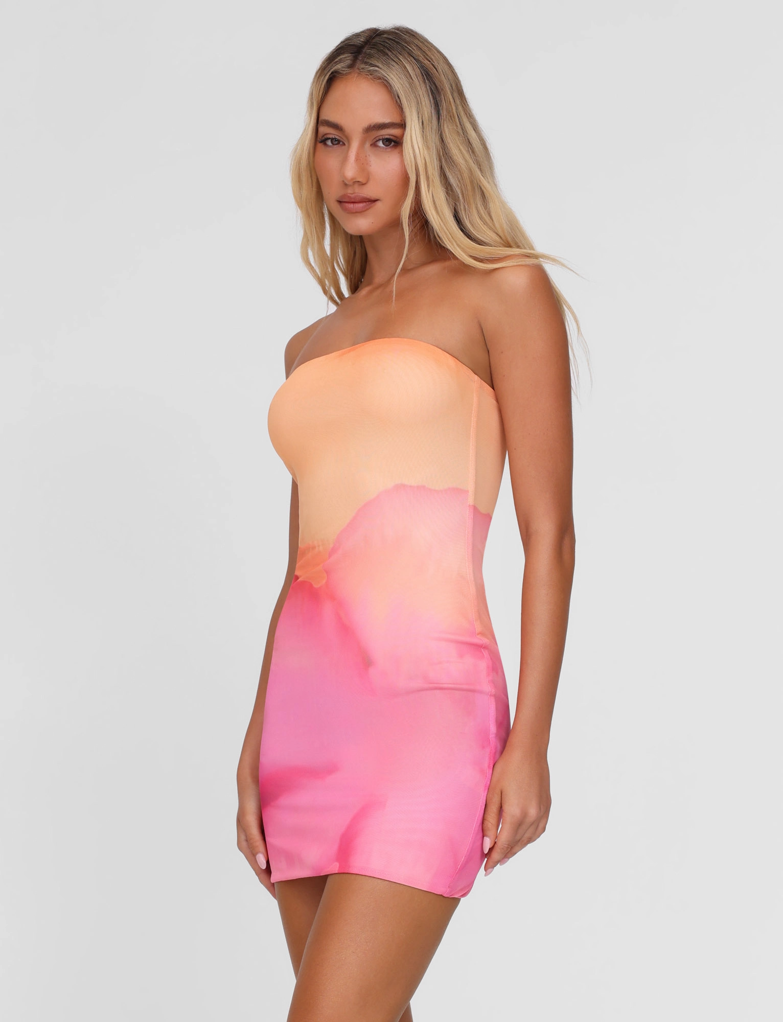 Urban appeal Clasp-Closure CHER MINI DRESS - PINK : MACRO FLORAL : PINK HIBISCUS