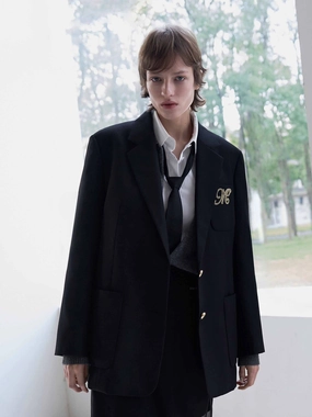 Front Logo Tailored Blazer Aramid Fiber Blend Double Stitch Reinforcement