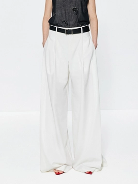 Wool Blend Wide Leg Pants Flexible Leg