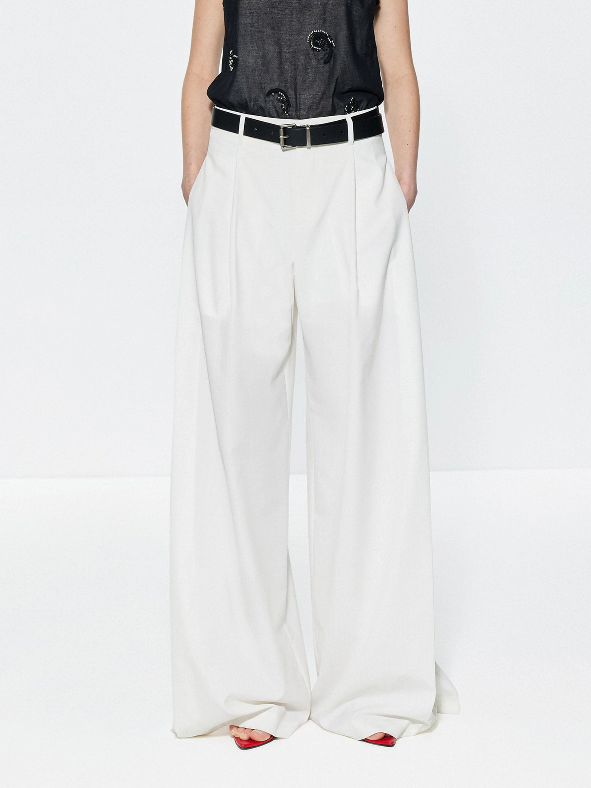 Wool Blend Wide Leg Pants elastic waistband
