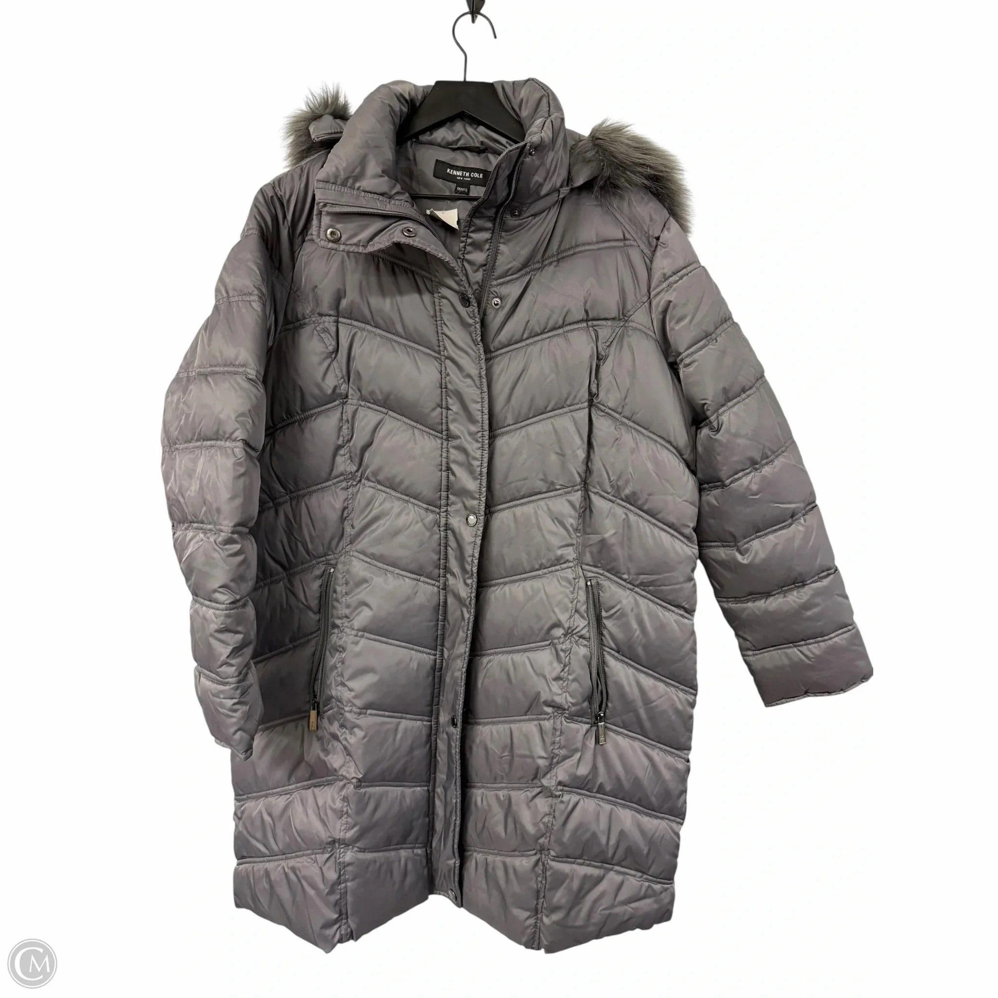 Easy Care Material Coat Puffer & Quilted By Kenneth Cole In Silver, Size: 1x