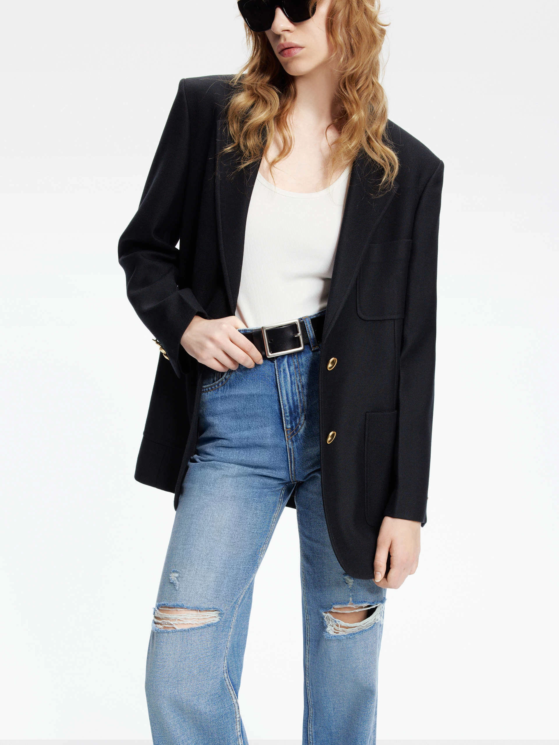 Single Breasted Tailored Blazer Minimalist Pocket Layout Eco Friendly Dyed Fabric