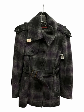 Rubberized Trims Rain Guard Coat Wool By Miss Sixty In Black & Purple, Size: M